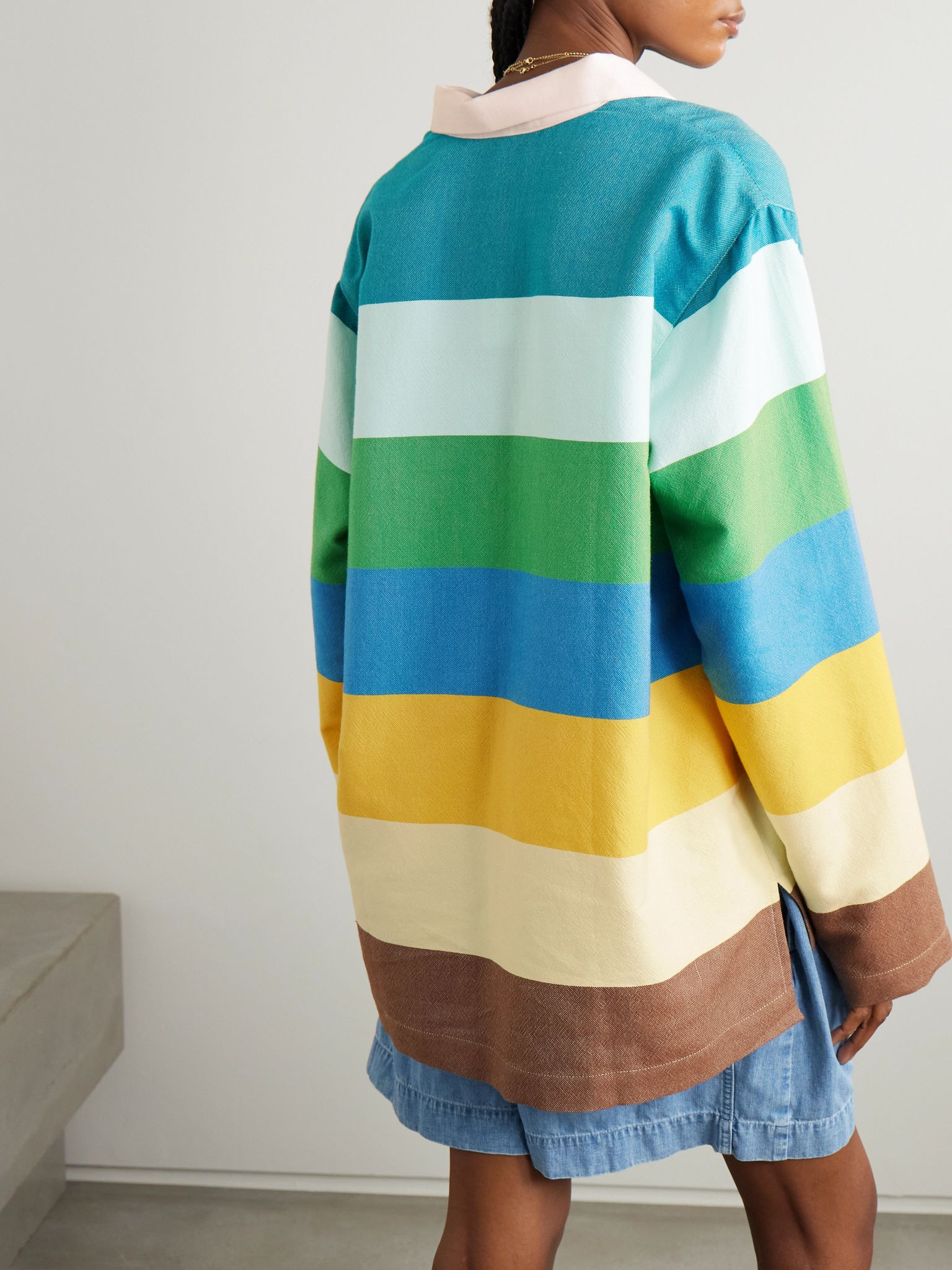 Oversized striped cotton polo shirt Blue - 3