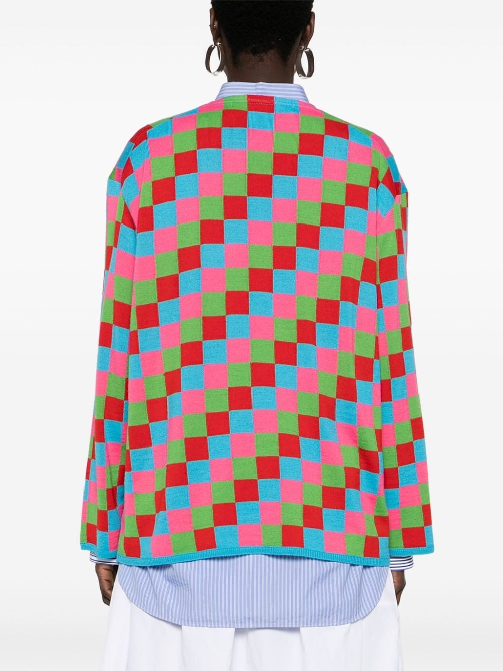checked fisherman's-knit jumper - 4