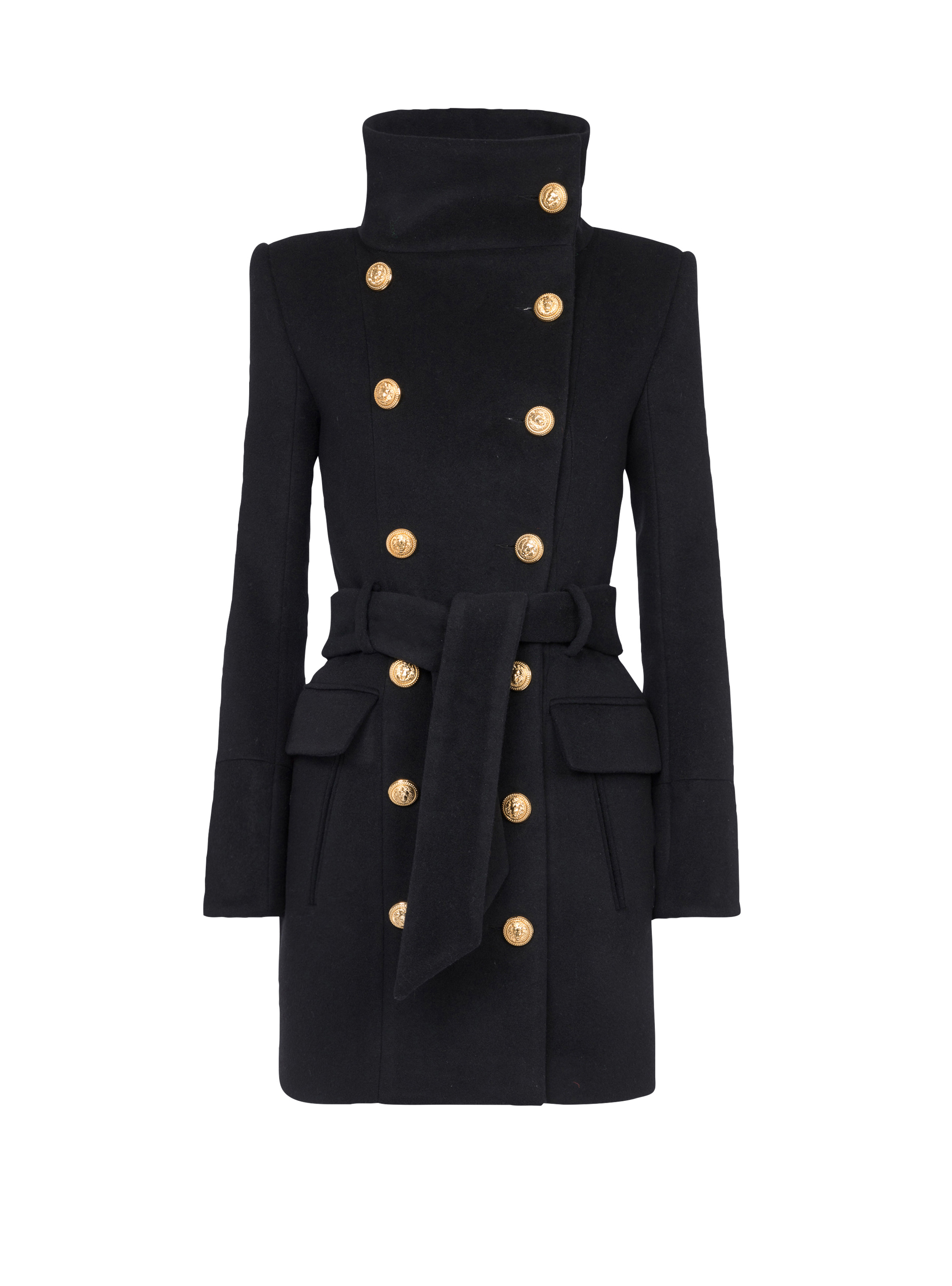 Long wool coat with double-breasted gold-tone buttoned fastening - 1