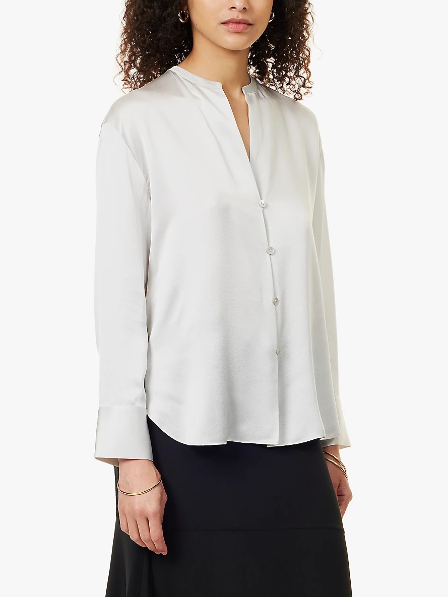 Stand-collar relaxed-fit silk blouse - 3