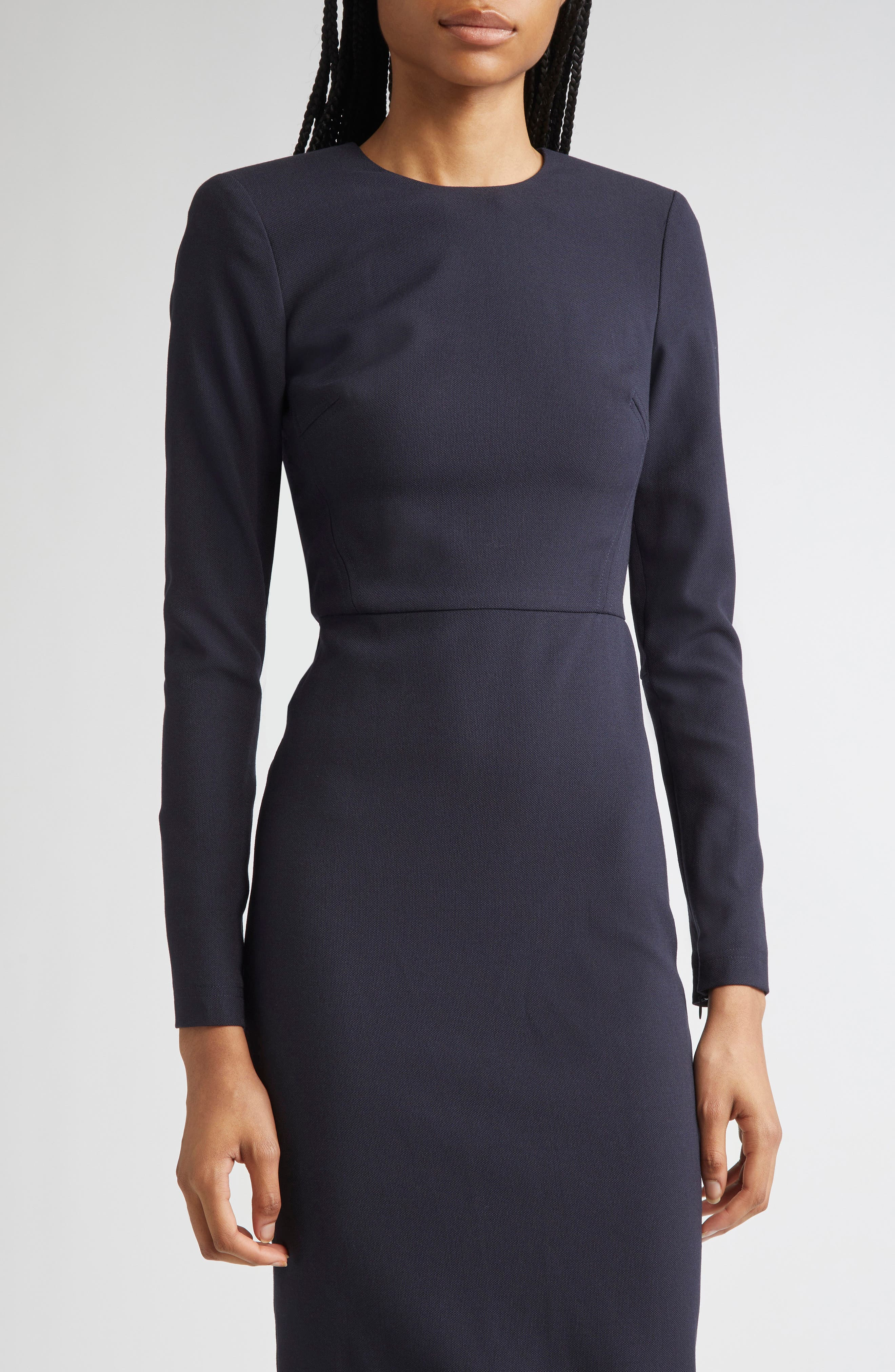 Victoria Beckham Long Sleeve Wool Blend T-Shirt Dress in Navy at Nordstrom - 4