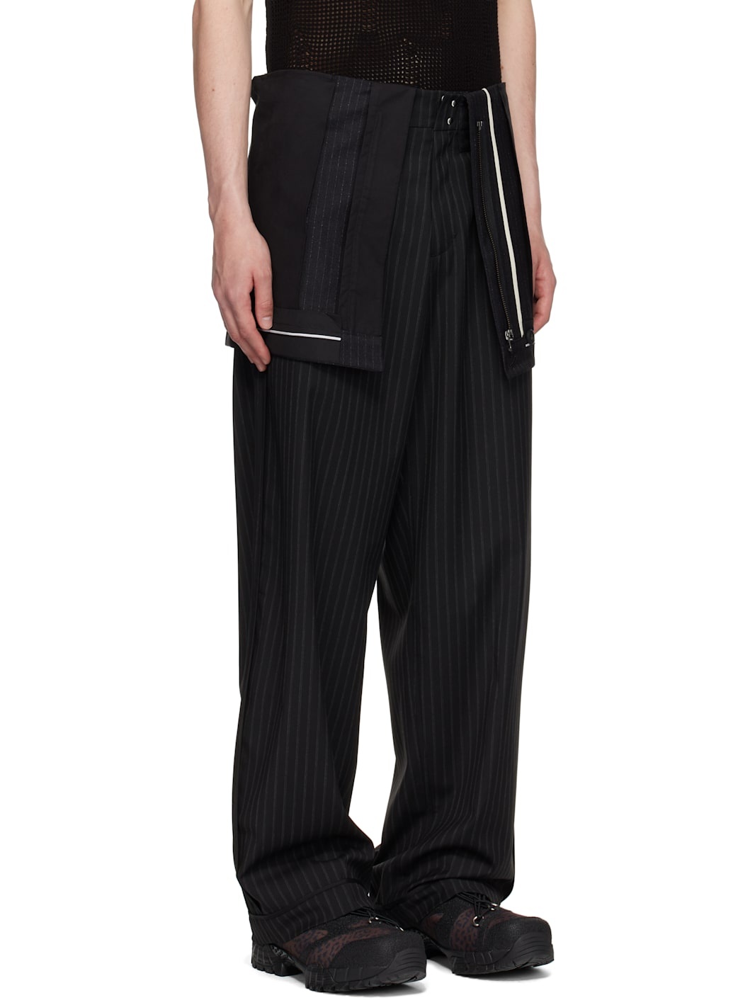 Black Inside Out Stripe Trousers - 2
