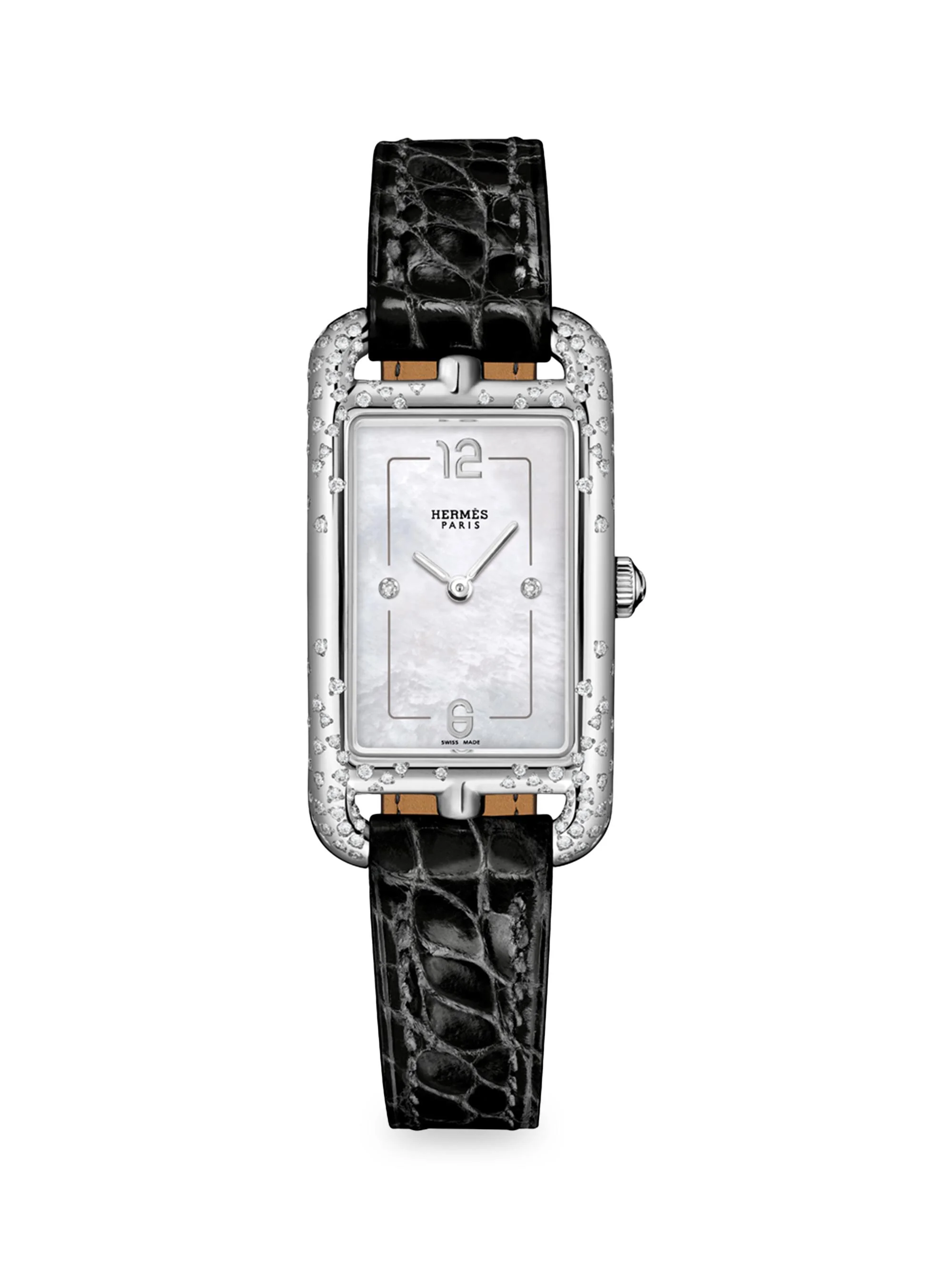 Women's Nantucket 33MM Stainless Steel, Diamond & Alligator Strap Watch - Black - 1