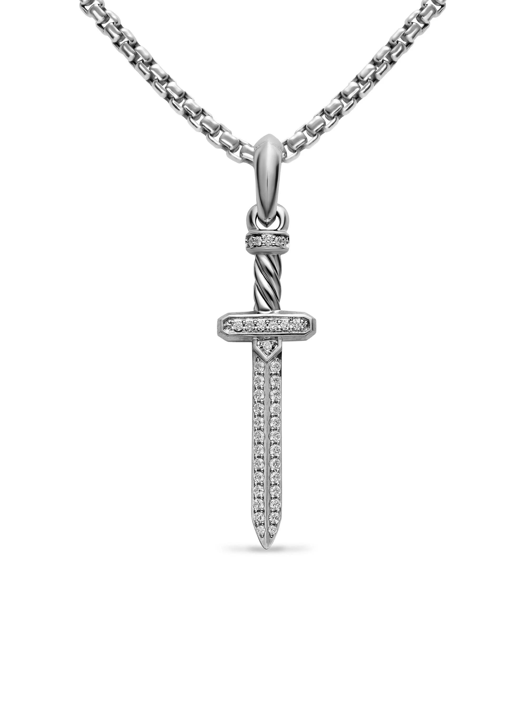 Men's Pavé Sword Amulet in Sterling Silver - Diamond - 1