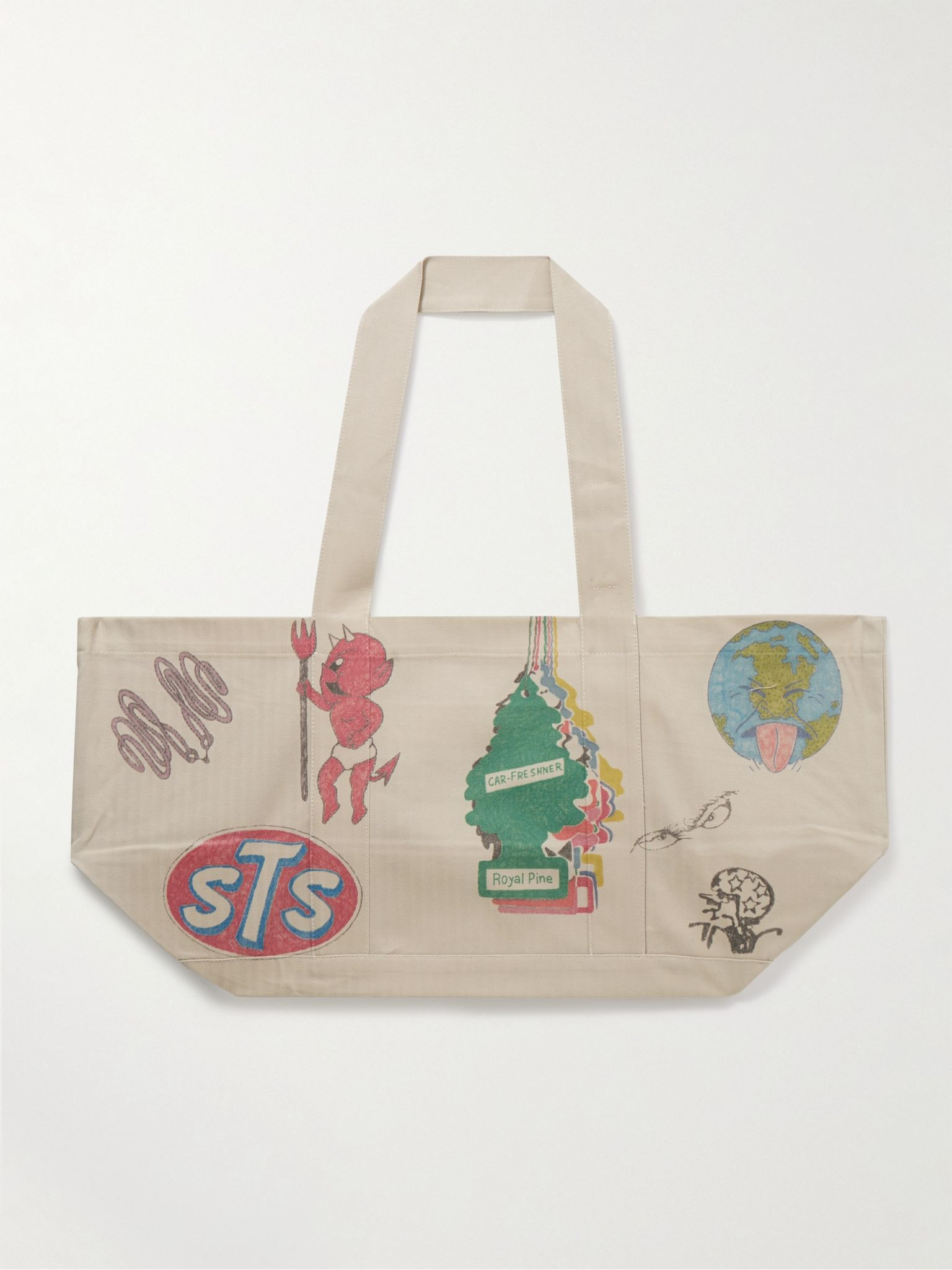Utility Printed Herringbone Canvas Shoulder Bag Cream - 3