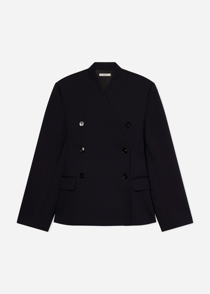 Sculptural Collarless Blazer in Scuba 1