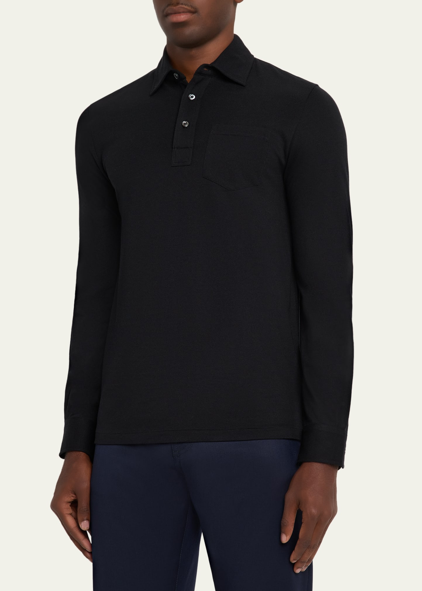Men's Cotton and Cashmere Long-Sleeve Polo Shirt - 3