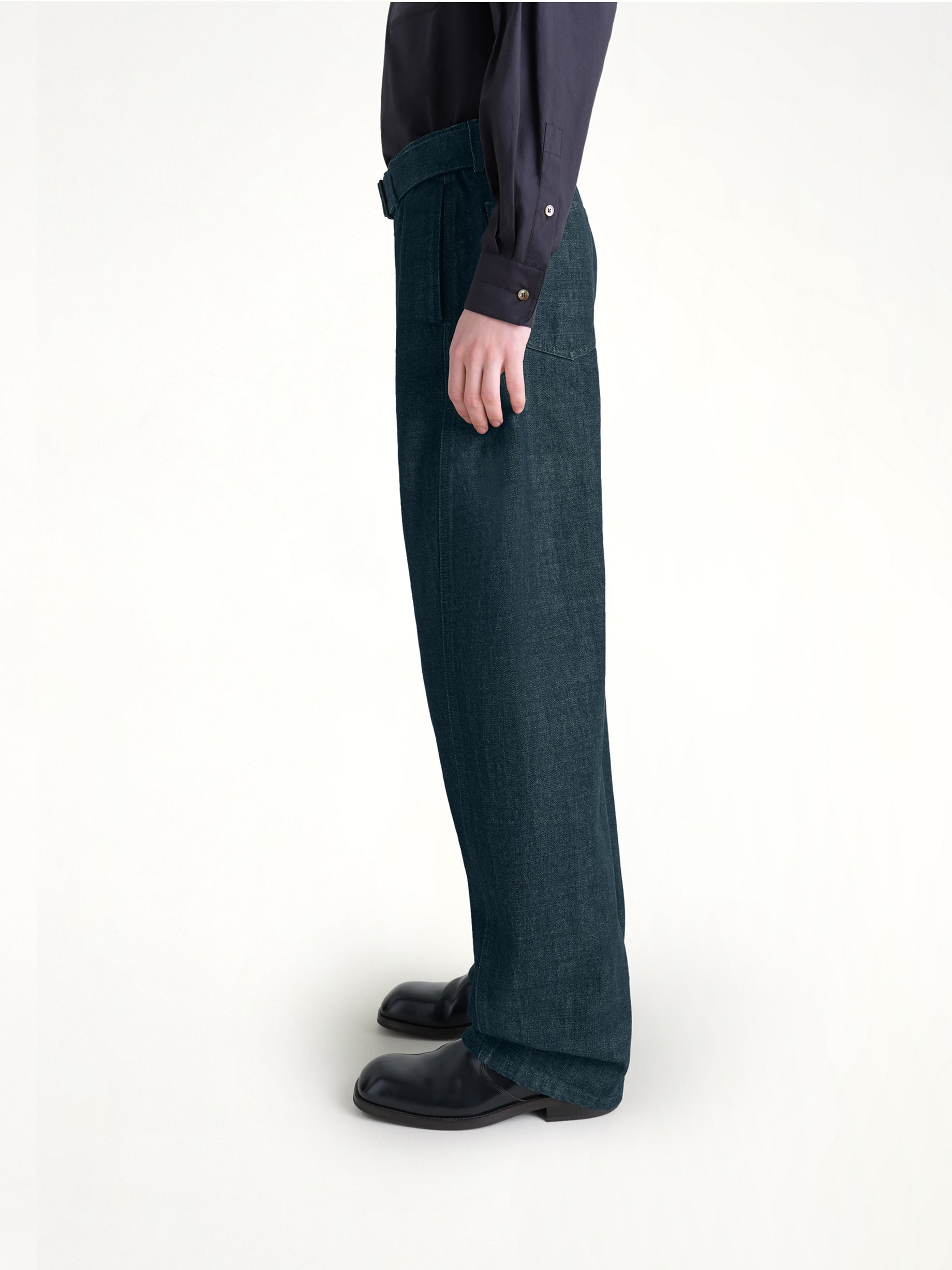 Twisted Belted Pants in Denim Indigo - 3