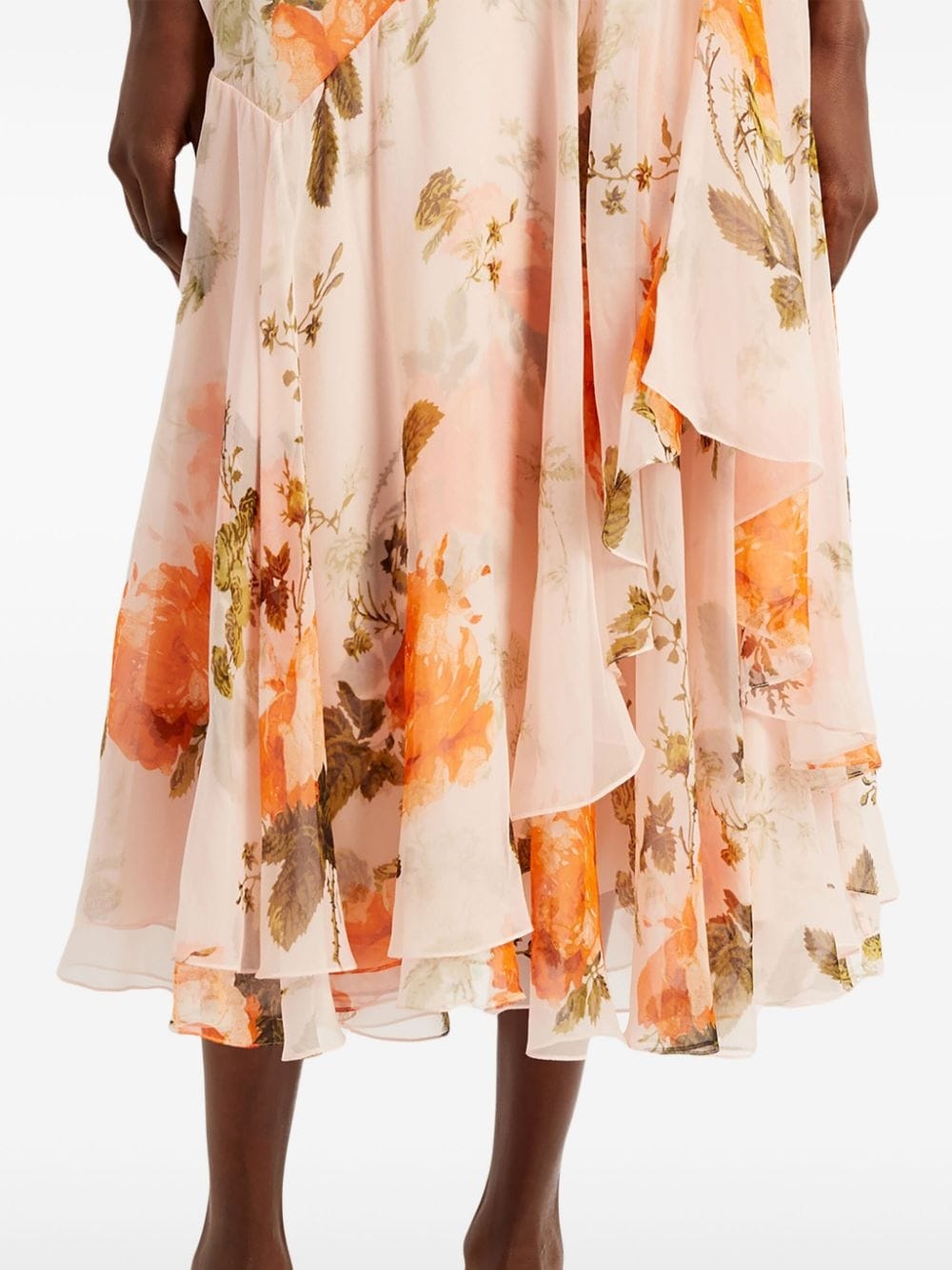 floral-print asymmetric silk midi skirt - 5