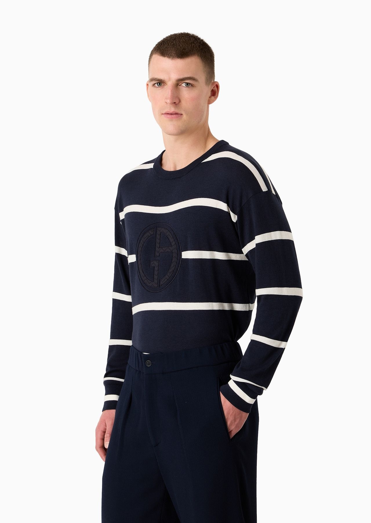 Striped crew-neck jumper in cotton and cashmere - 2