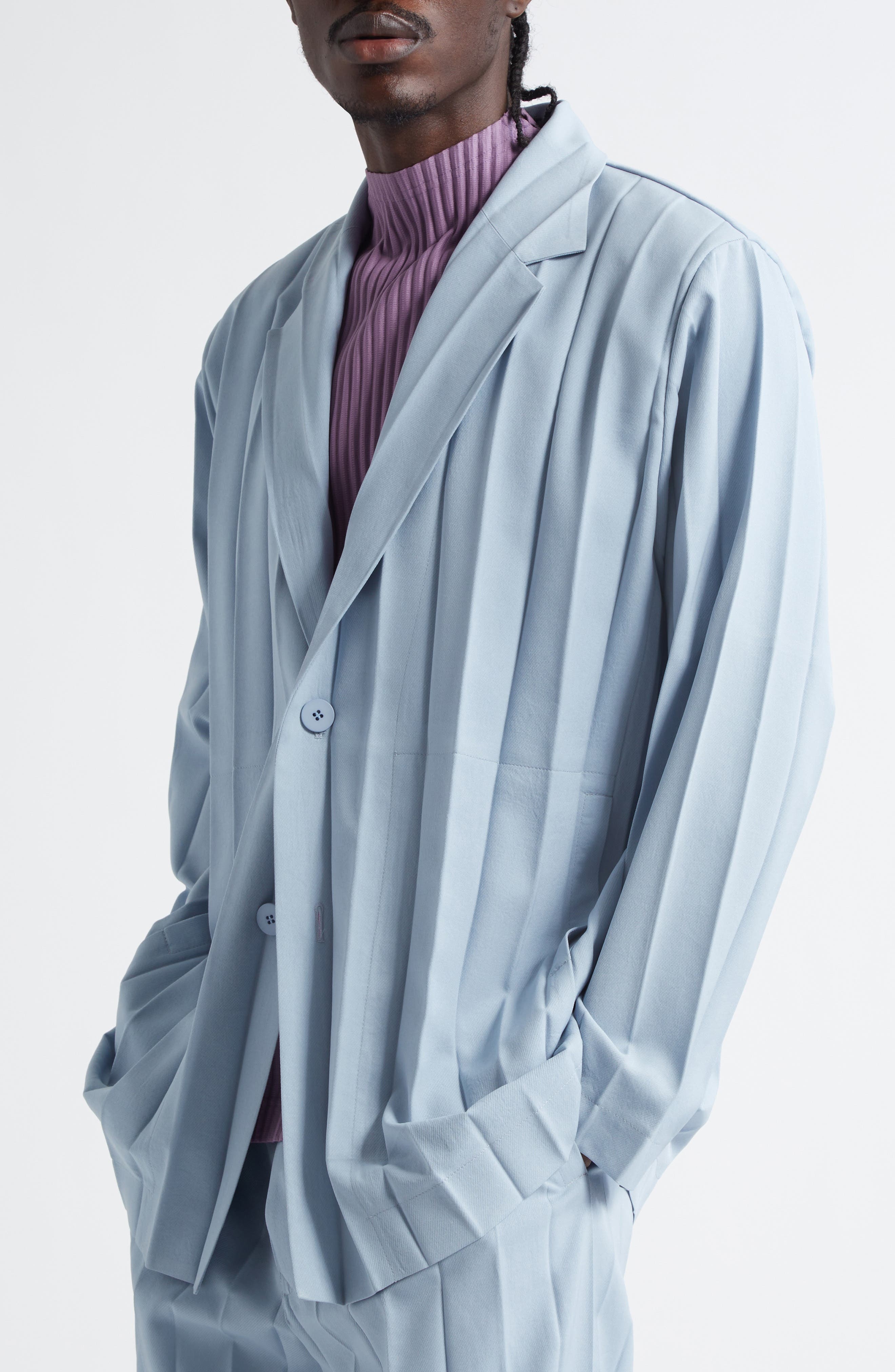 Homme Plissé Issey Miyake Edge Ensemble Pleated Single Breasted Blazer in Blue at Nordstrom - 5