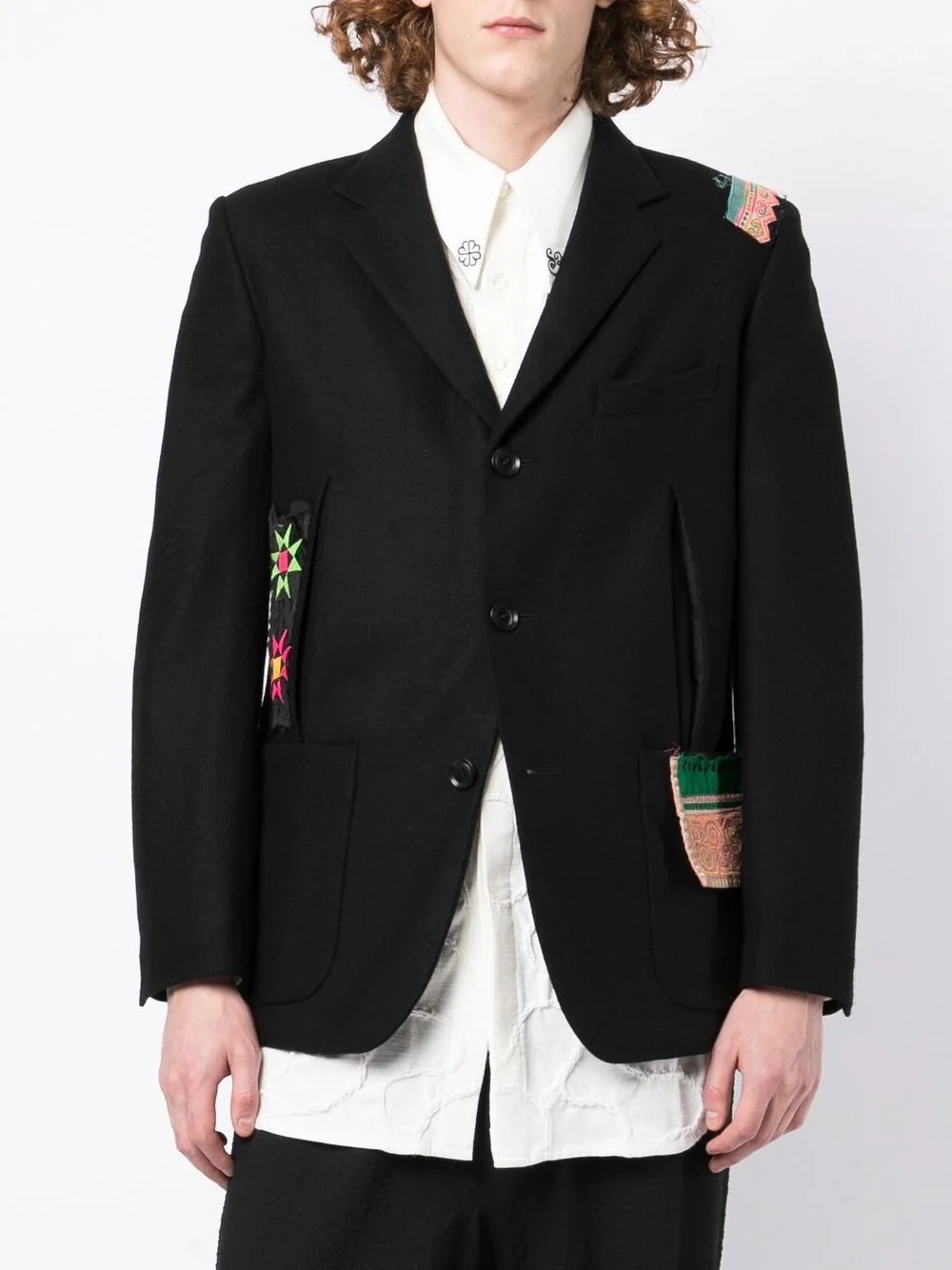 patchwork single-breasted blazer - 3