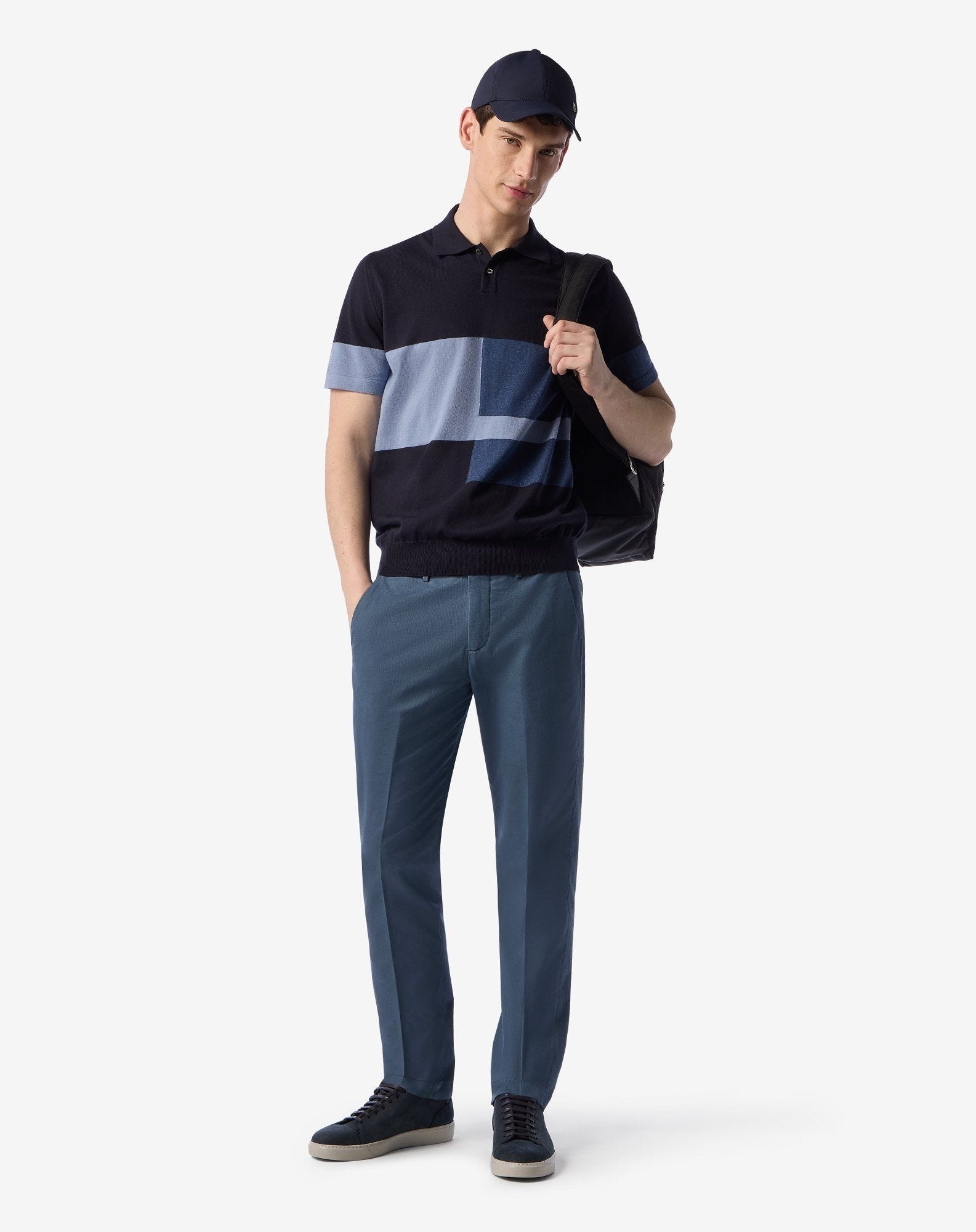 Blue stretch cotton and linen chinos - 2