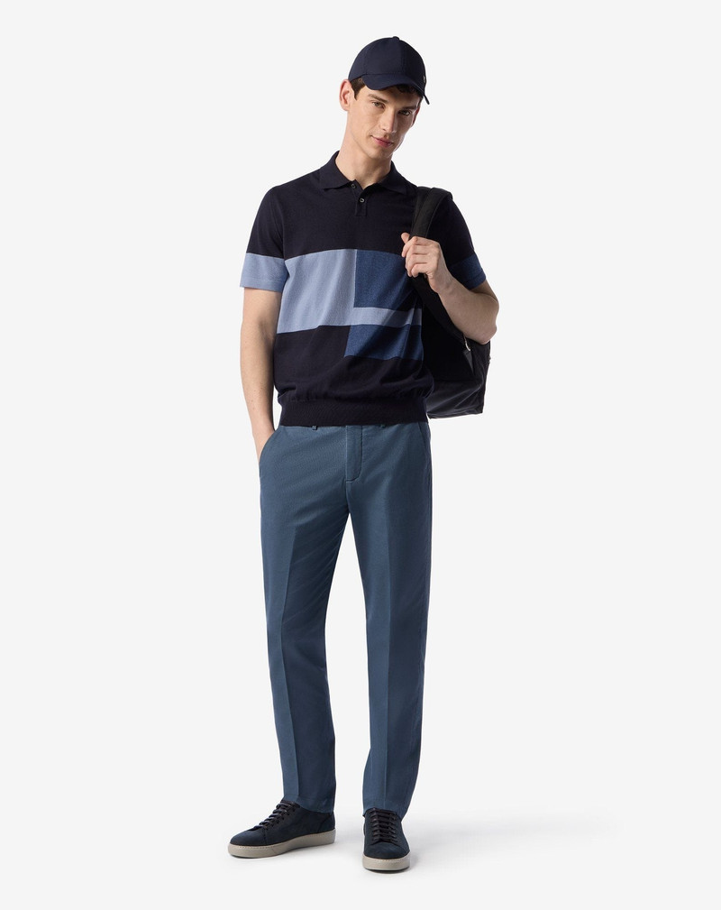 CORNELIANI Blue stretch cotton and linen chinos outlook
