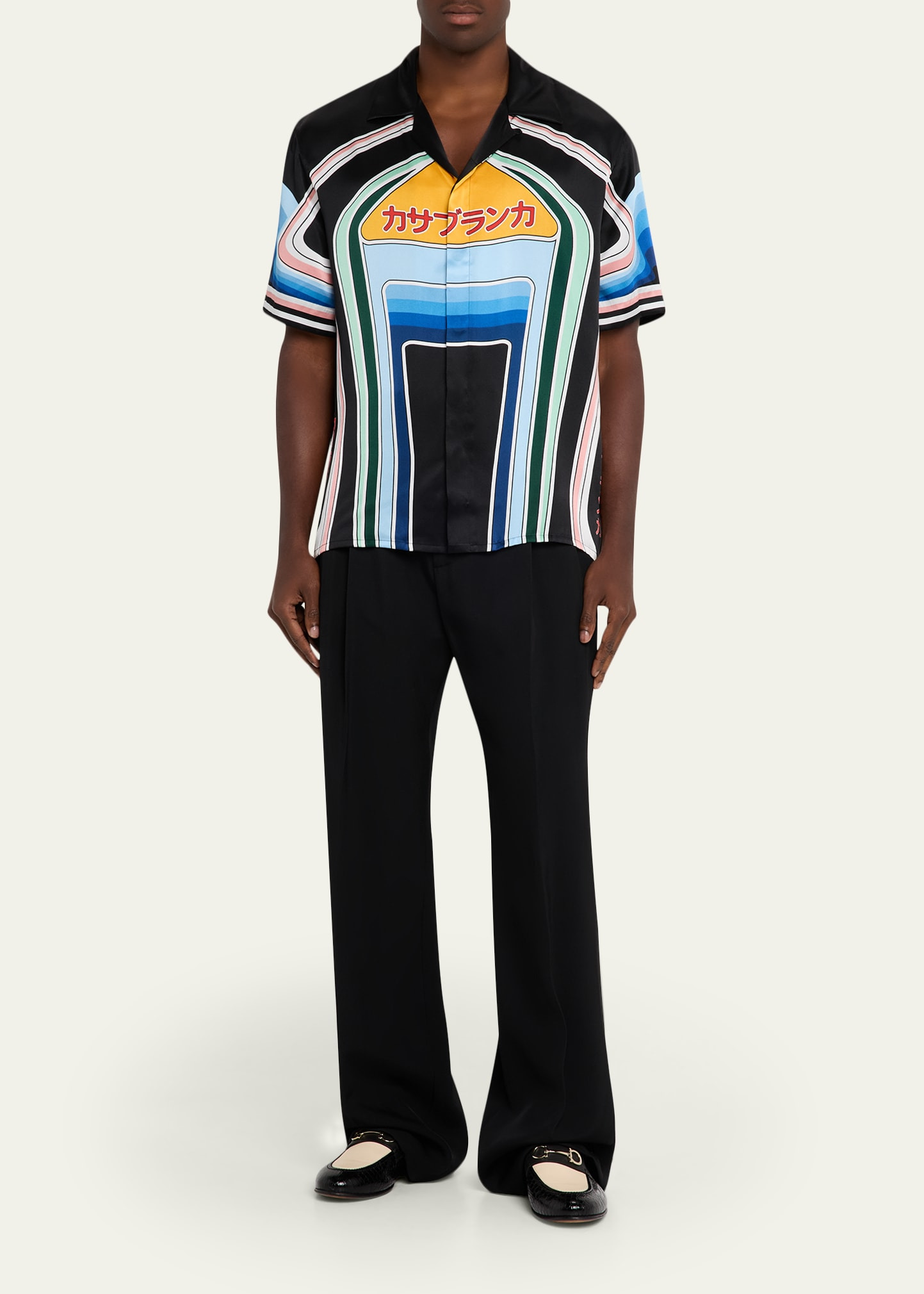 Men's Silk Graphic Multi-Stripe Camp Shirt - 2