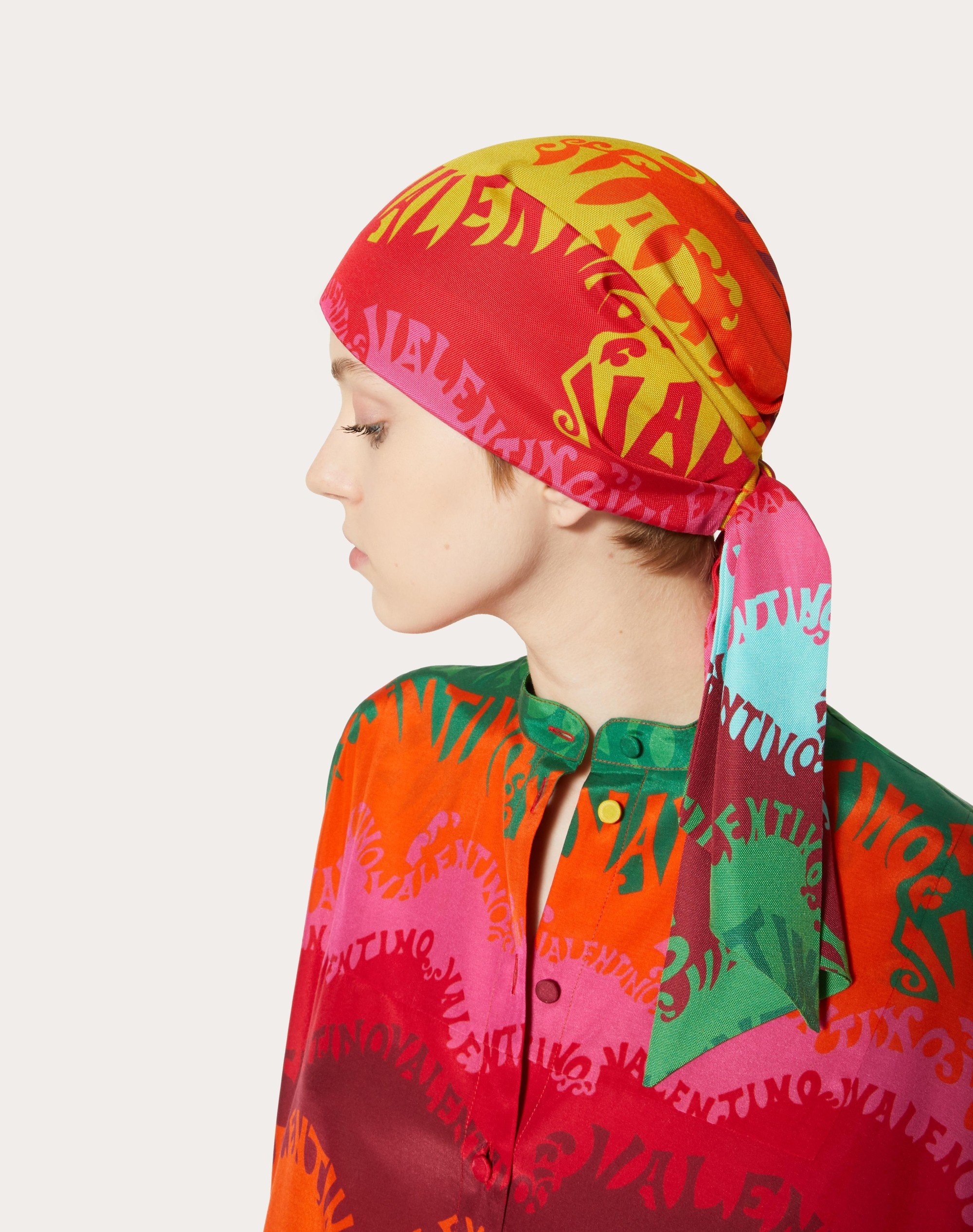 COTTON AND SILK HEADBAND WITH VALENTINO WAVES MULTICOLOR PRINT - 4