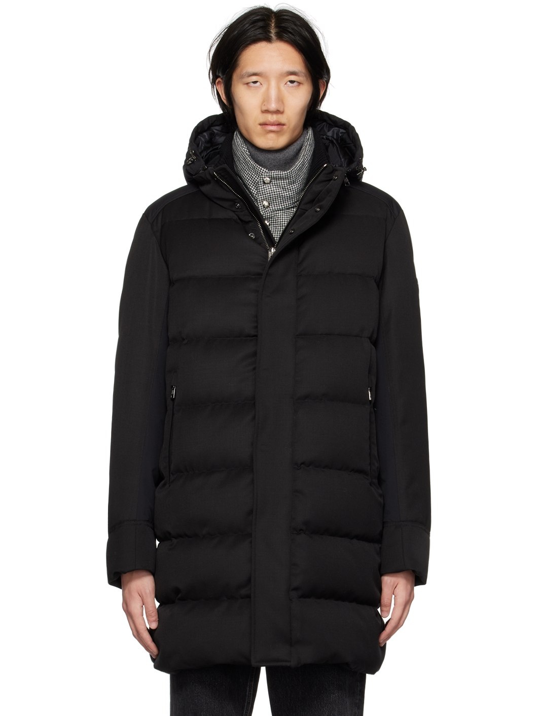 Black Quilted Down Coat - 1