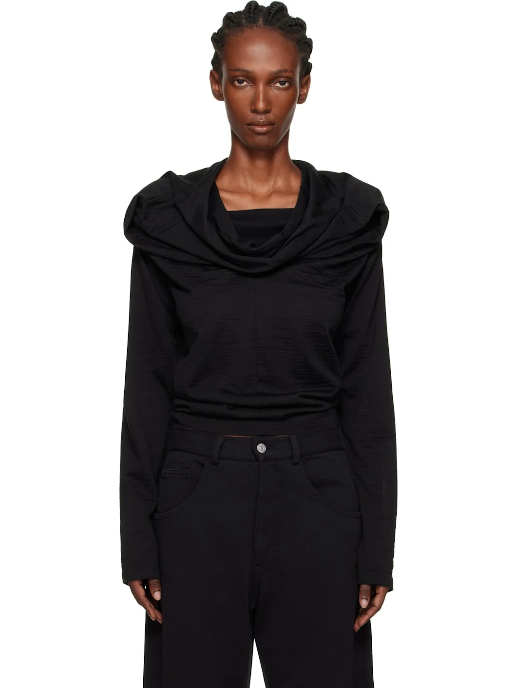 Black Wool Jersey Long-Sleeved Top - 1