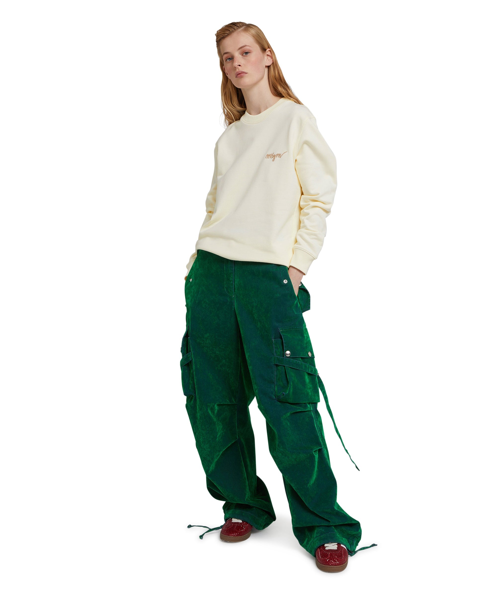 Solid color cotton crewneck sweatshirt with "MSGM Embroidery Italics logo" - 5
