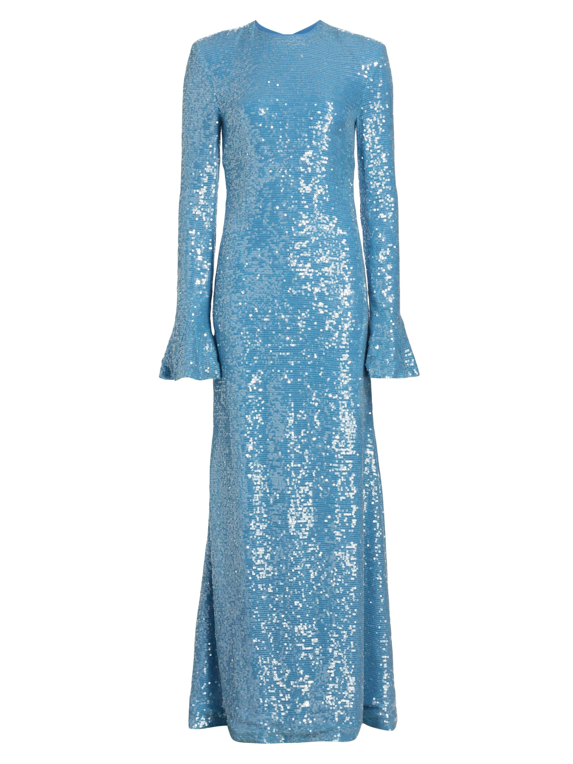 Women's Sequined Flare-Sleeve Maxi Dress - Sky Blue - 1