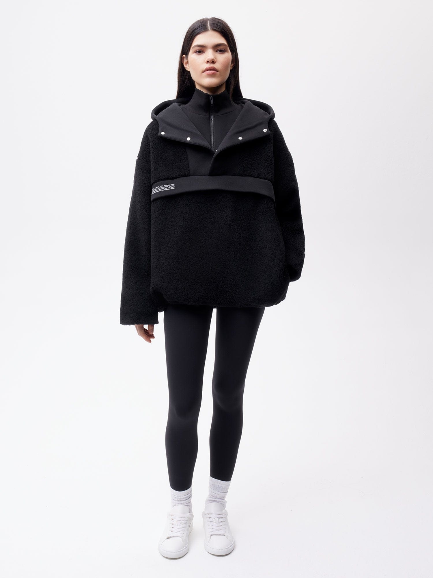Womens Recycled Wool Fleece Half Zip Jacket - Black - 4