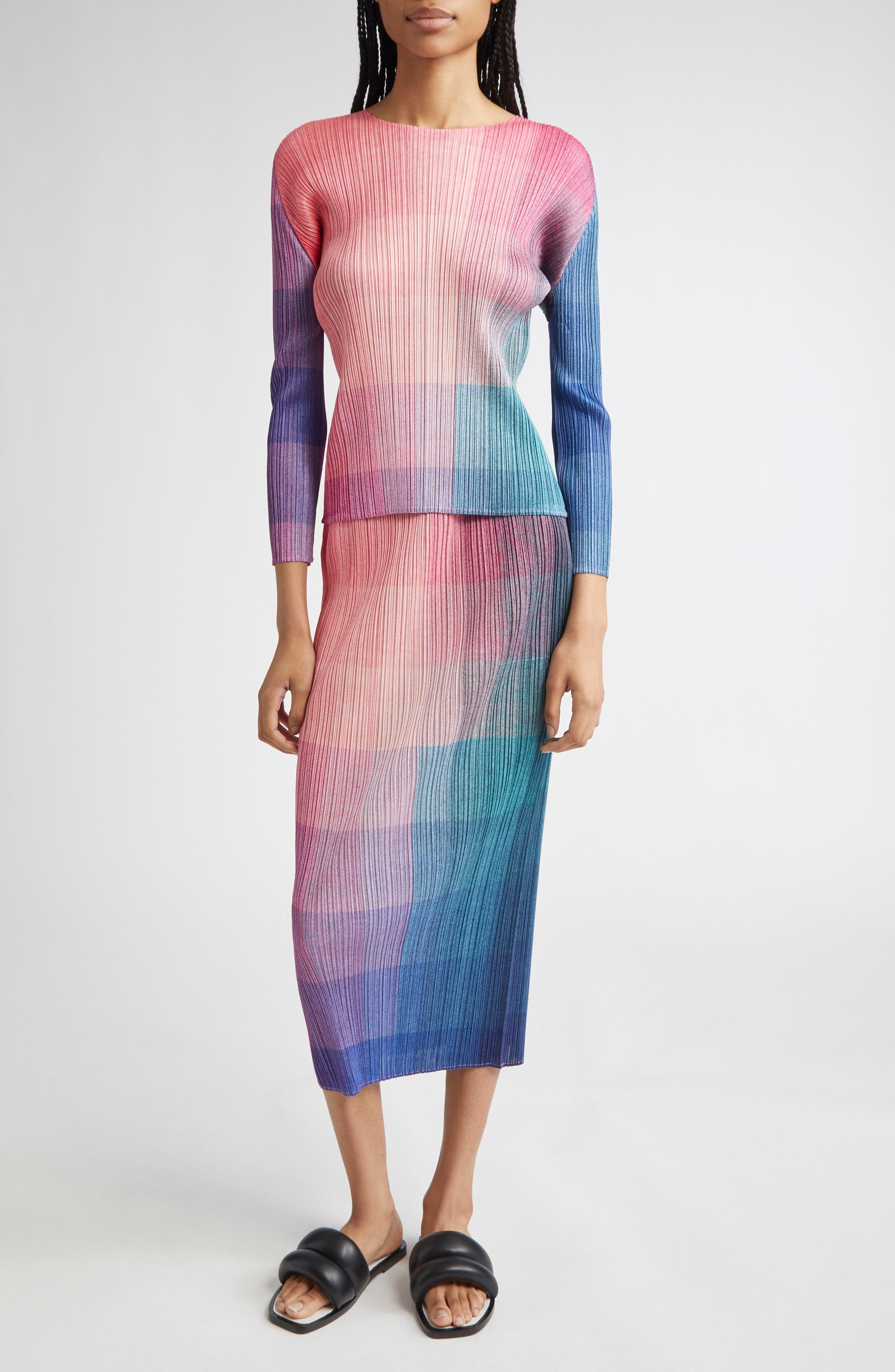 Pleats Please Issey Miyake Photon Pleated Long Sleeve Top in Pink at Nordstrom - 2