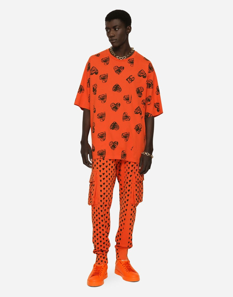 Cotton round-neck T-shirt with DG heart print 4