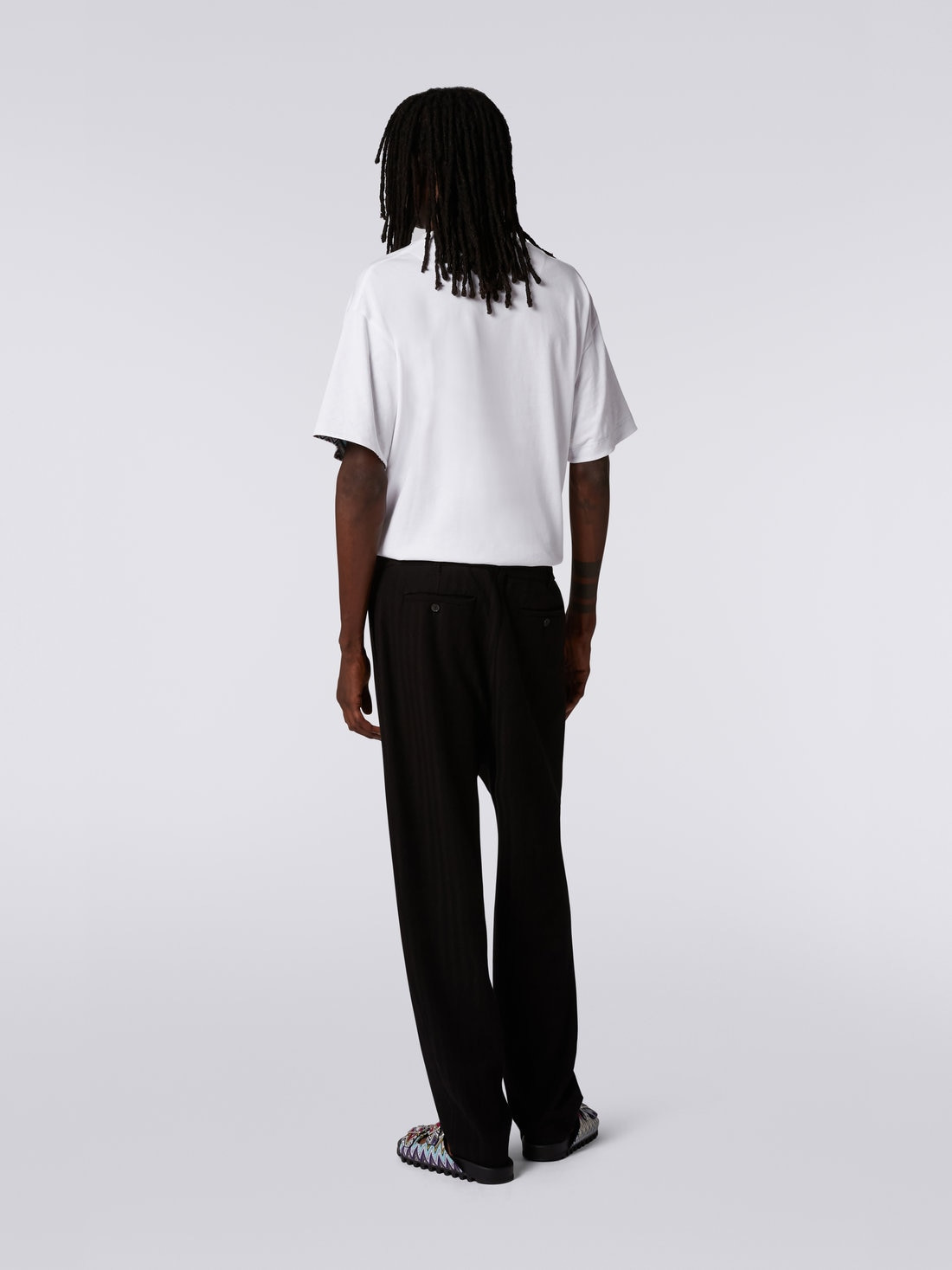 Viscose and cotton chevron trousers with ironed crease - 4