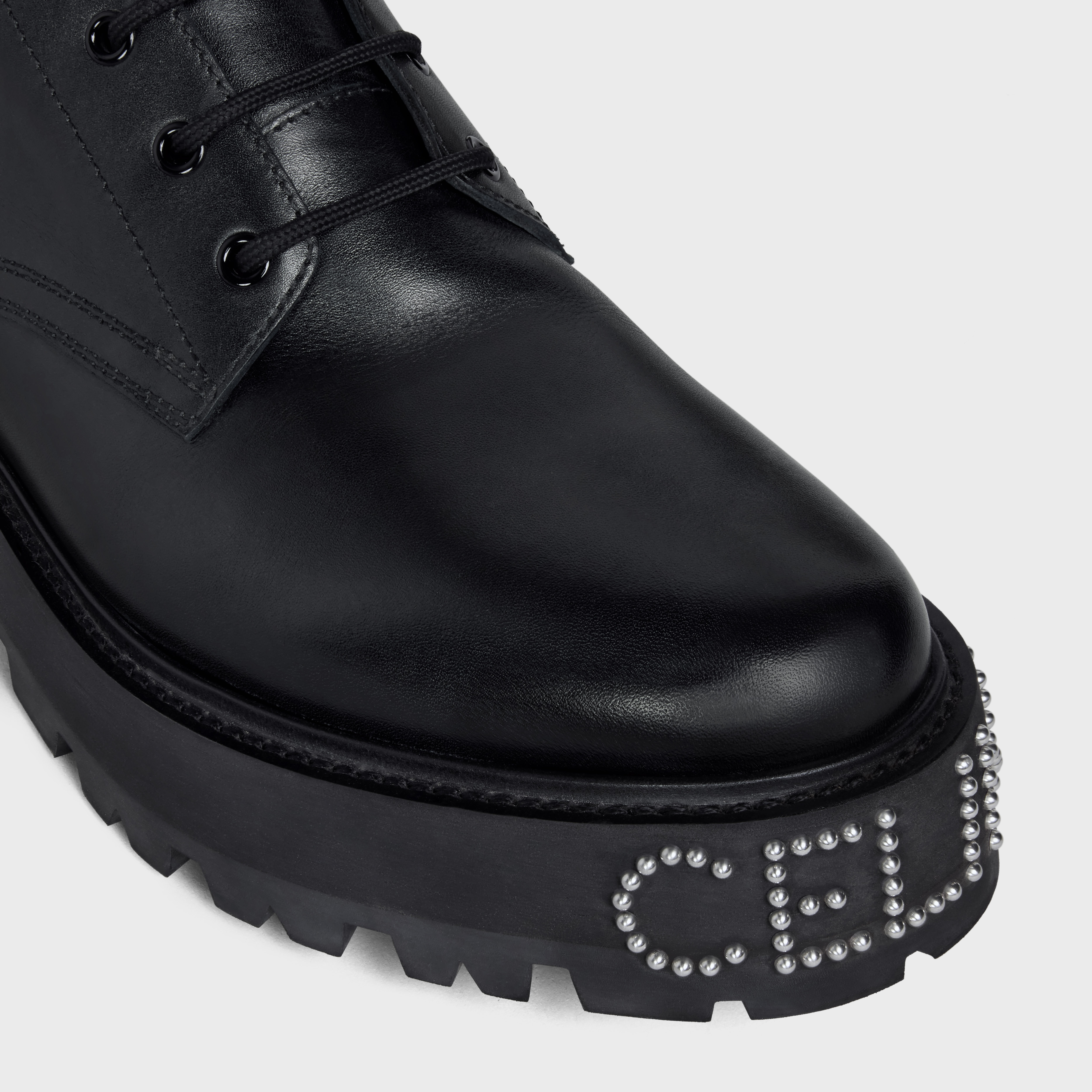 CELINE BULKY LACE-UP BOOT WITH STUDDED OUTSOLE in SHINY BULL - 4