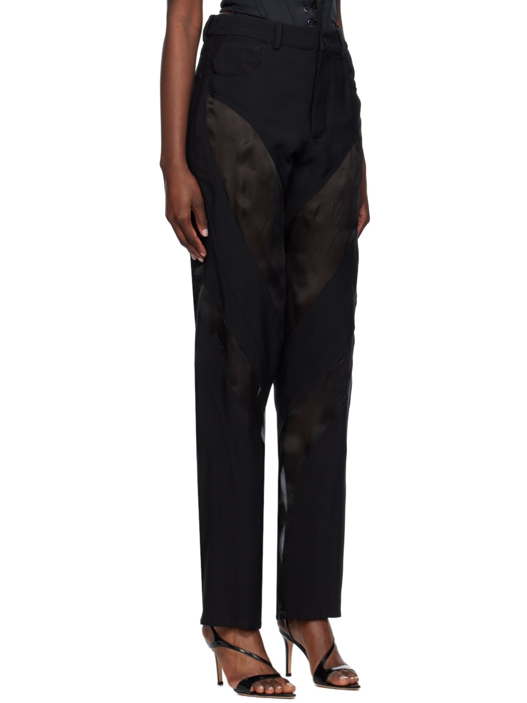 Black Paneled Trousers - 2