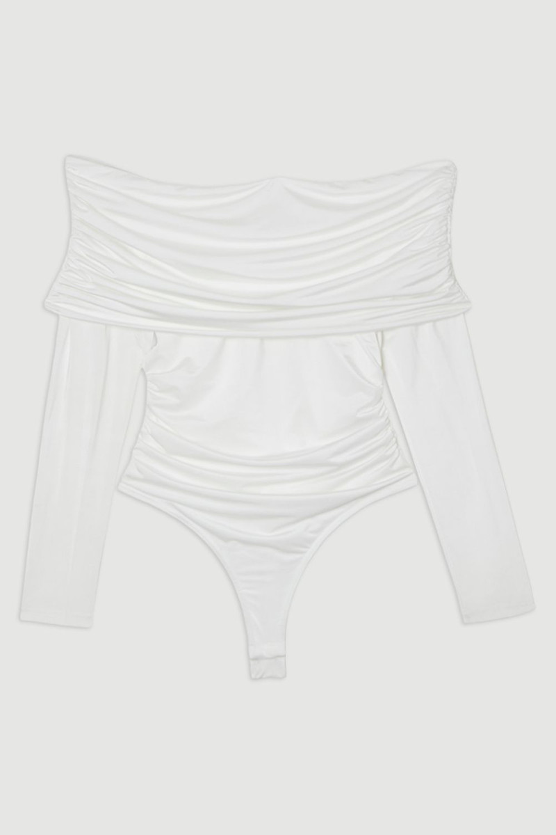 Drapey Slinky Jersey Bardot Long Sleeve Bodysuit 4