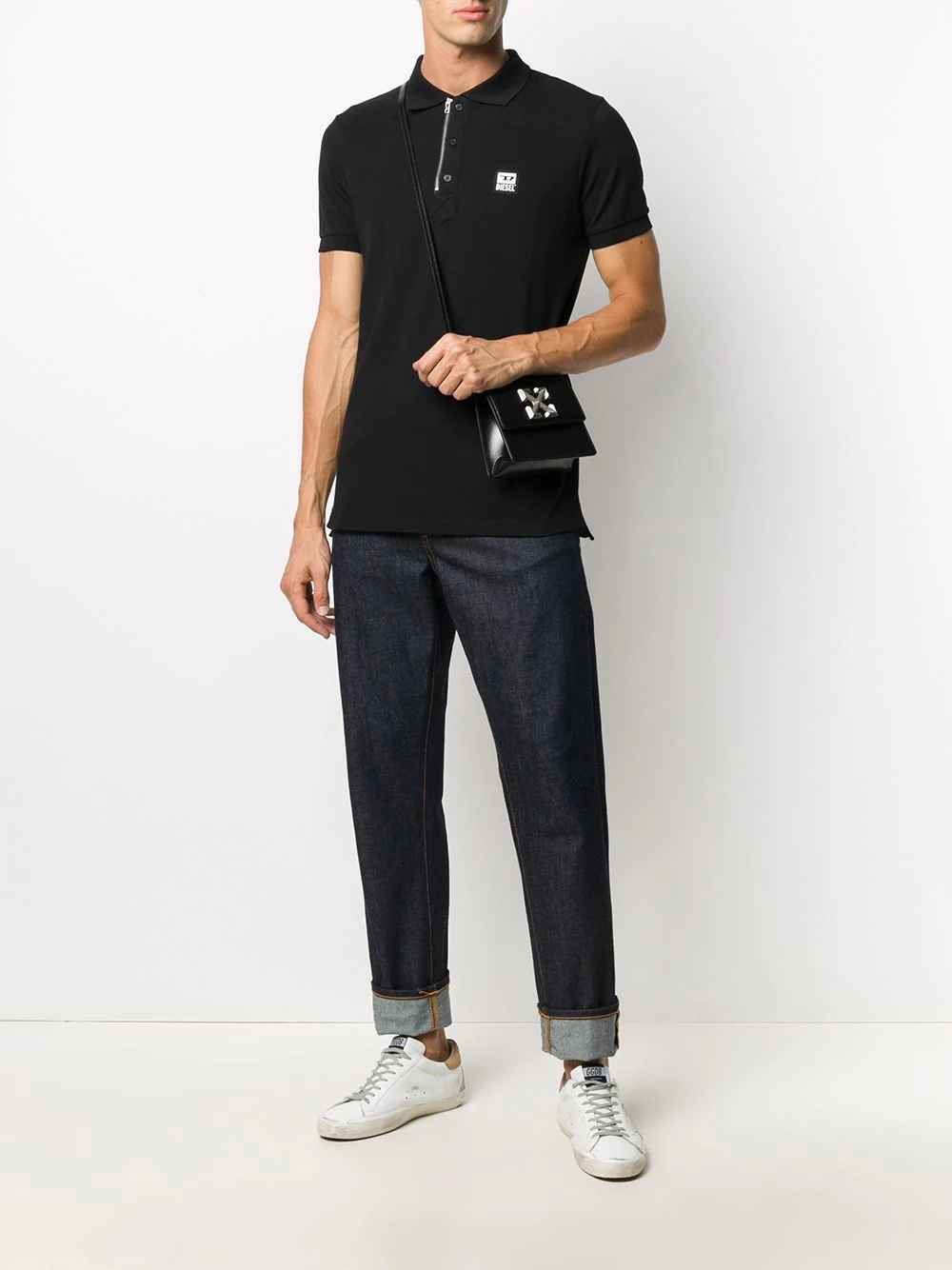 logo patch front zip polo shirt - 2