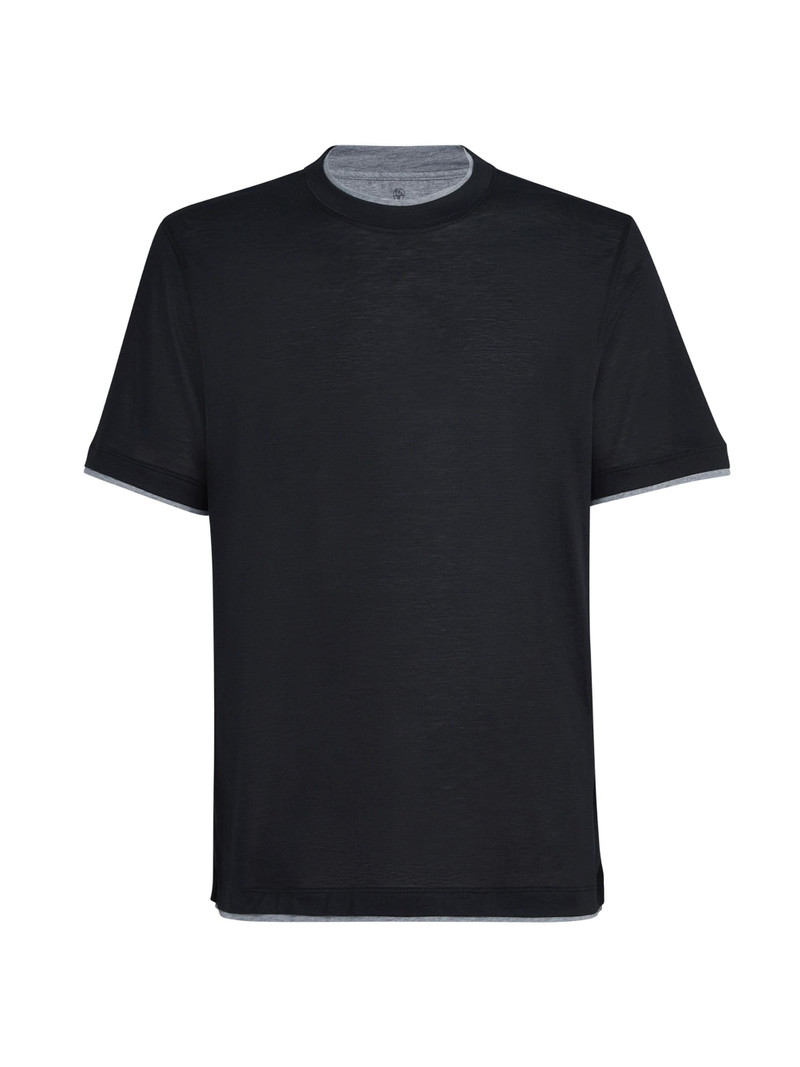 Men's Silk and Cotton Jersey Crew Neck T-Shirt - Black 1