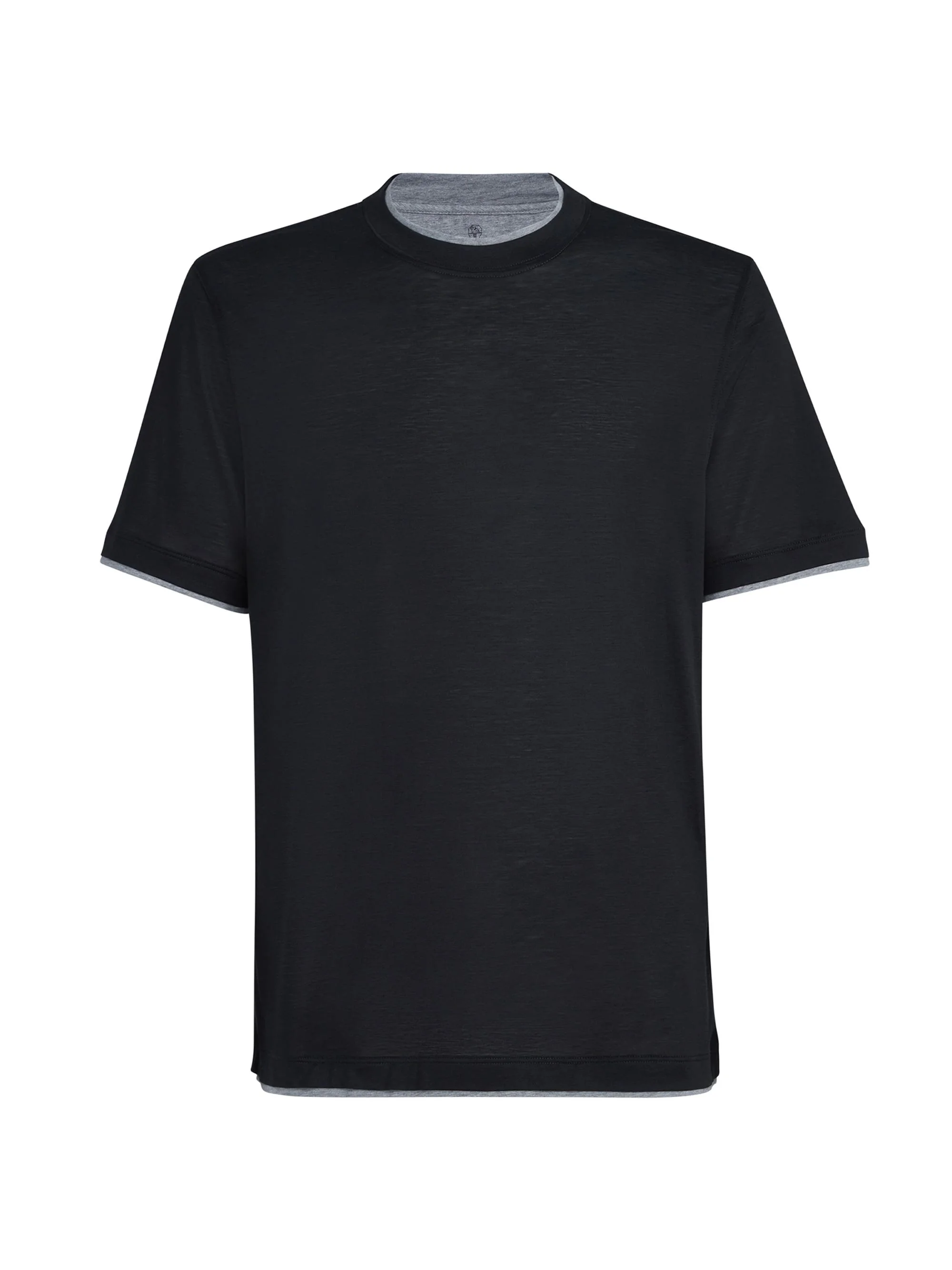 Men's Silk and Cotton Jersey Crew Neck T-Shirt - Black - 1