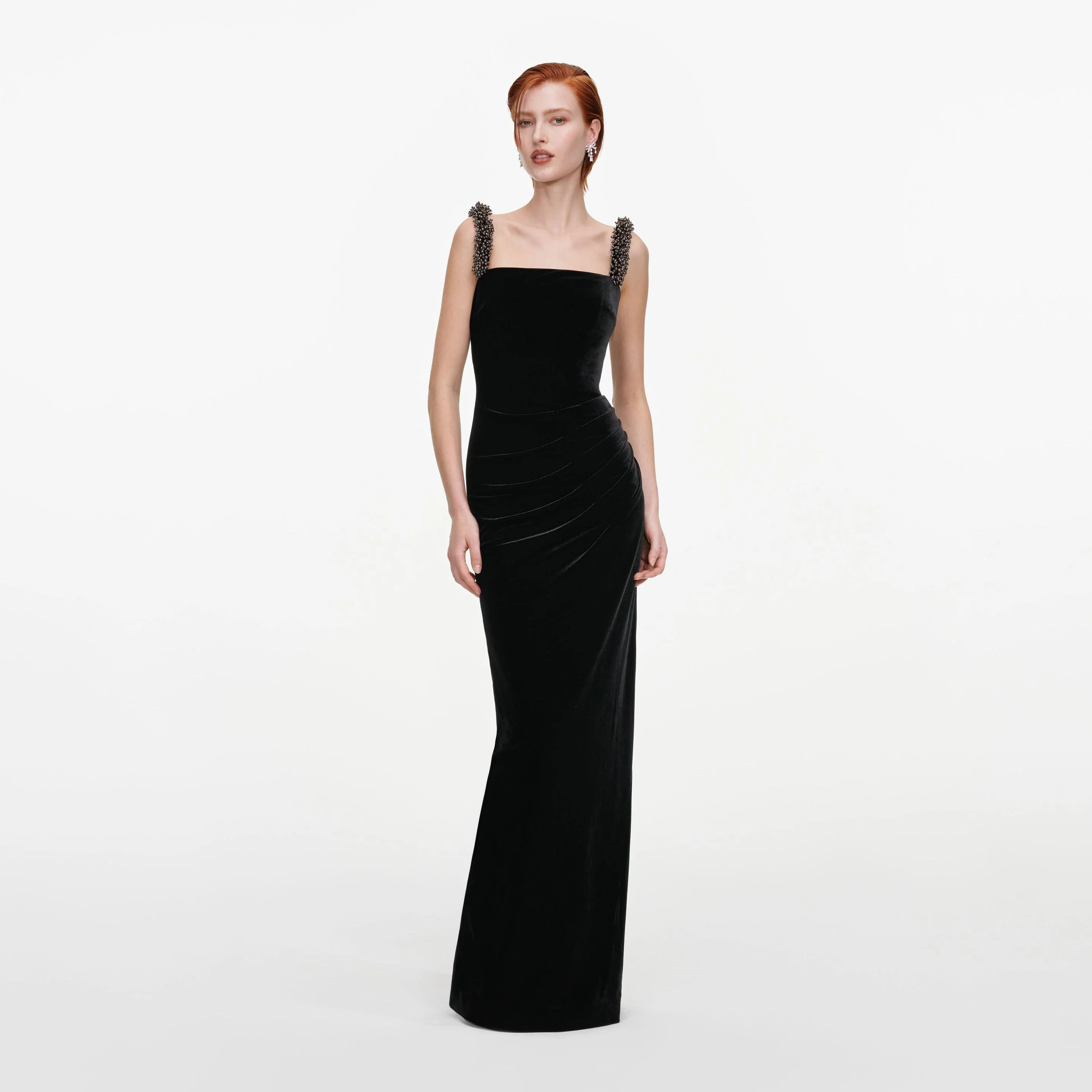 Black Velvet Square Neck Maxi Dress - 1