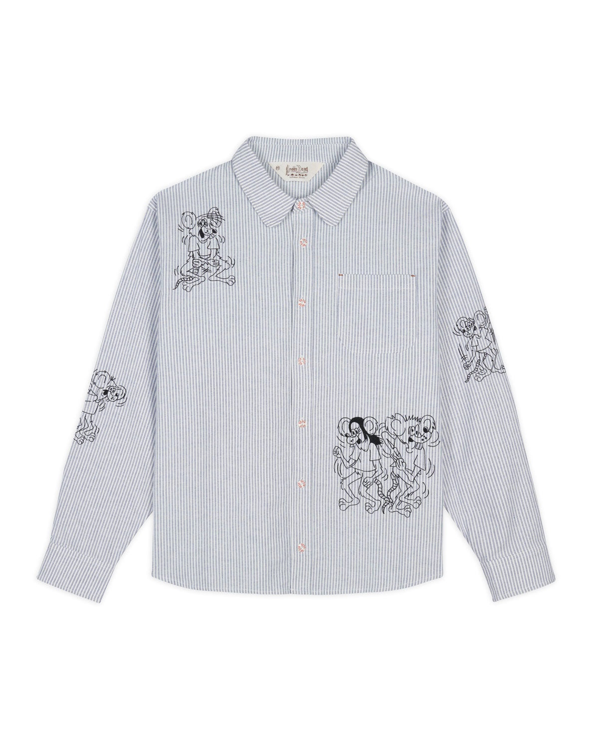 Striped Embroidered Mouse Button Up Shirt - Blue - 1