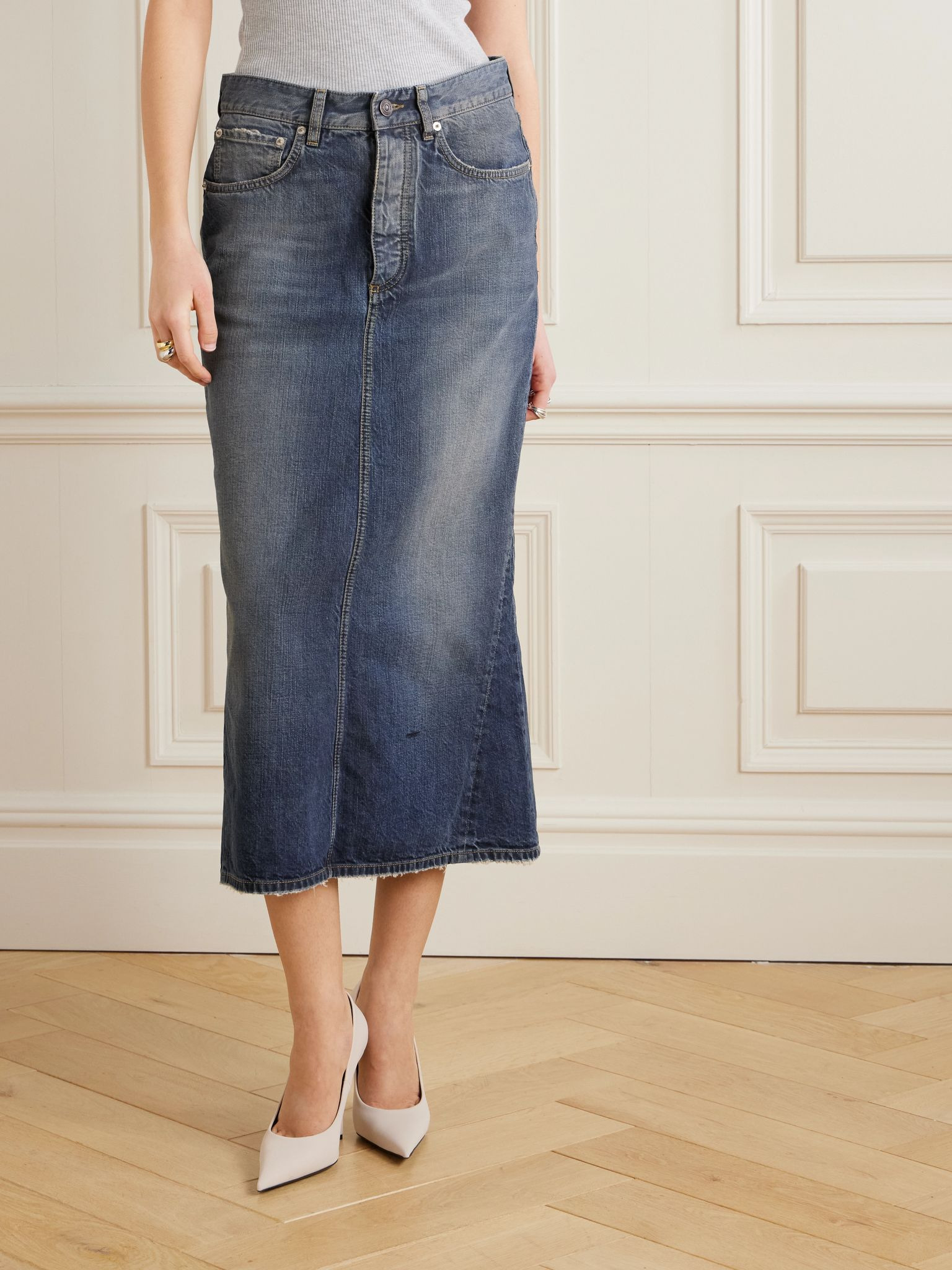 Distressed denim midi skirt Blue - 3