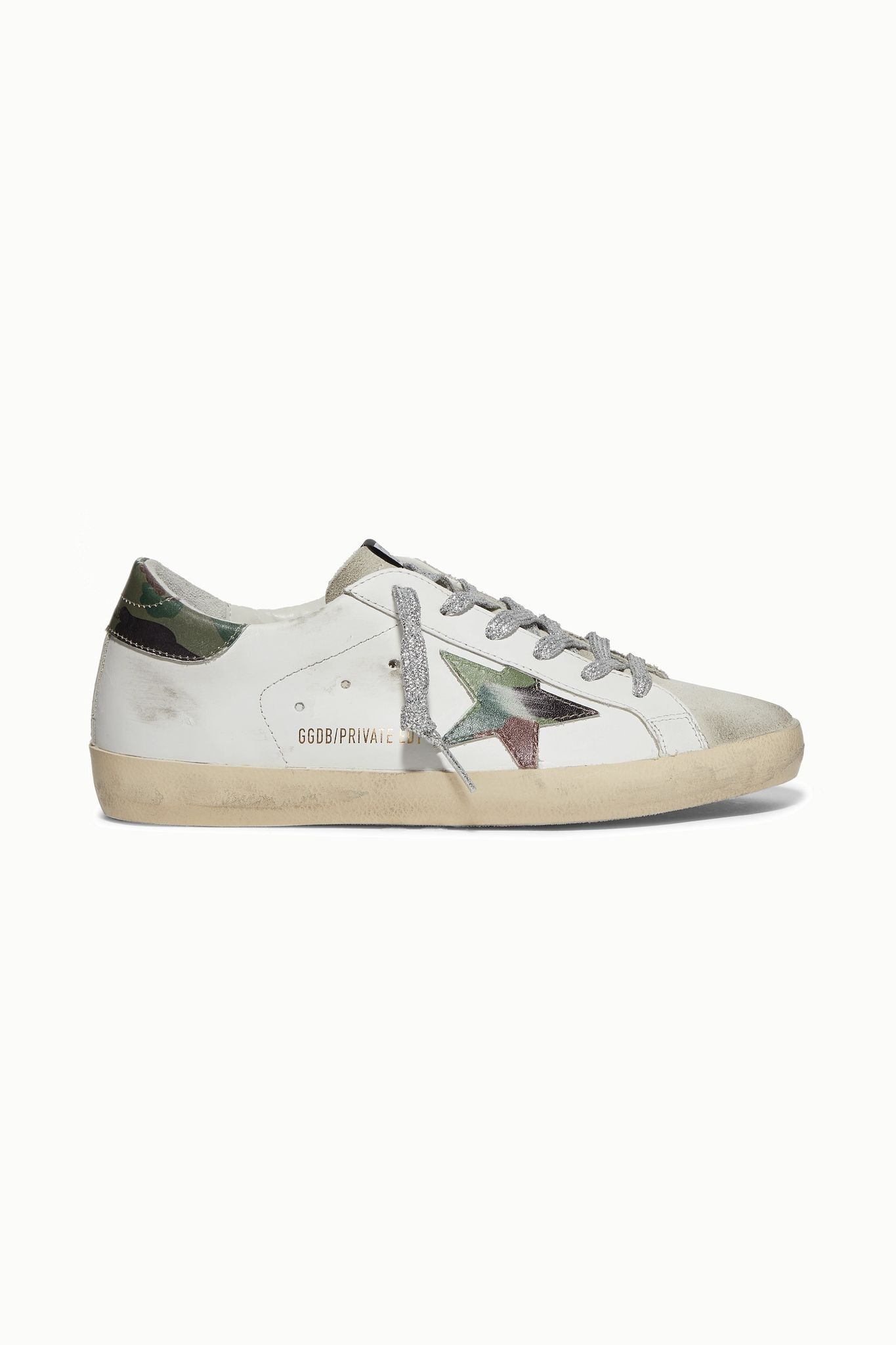 Superstar distressed printed leather and suede sneakers - 1