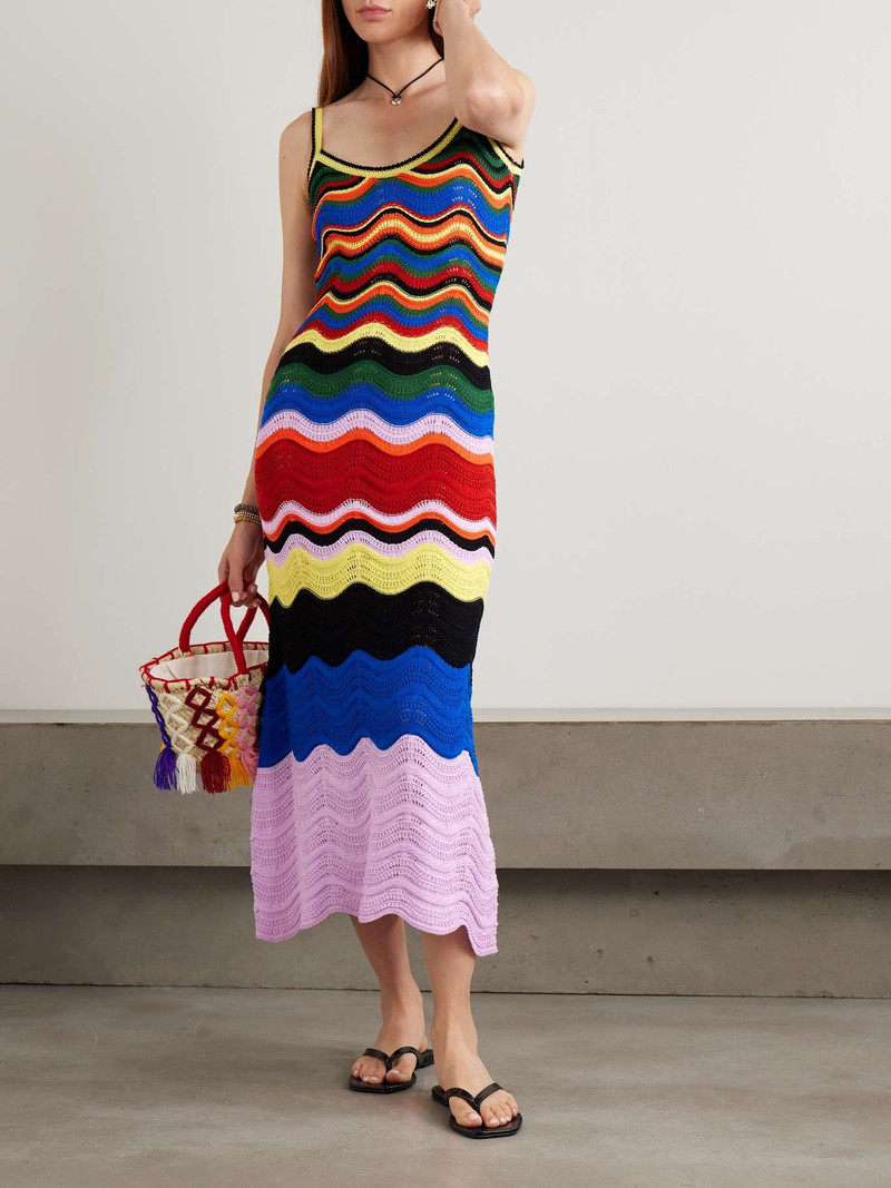 La DoubleJ Striped crocheted cotton maxi dress Blue outlook