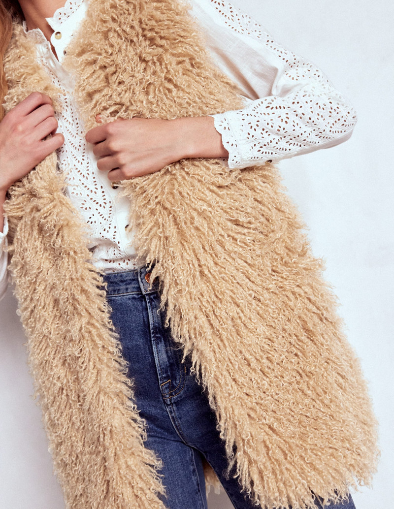 Faux Fur Long Gilet-Sand Dune, Fur 3