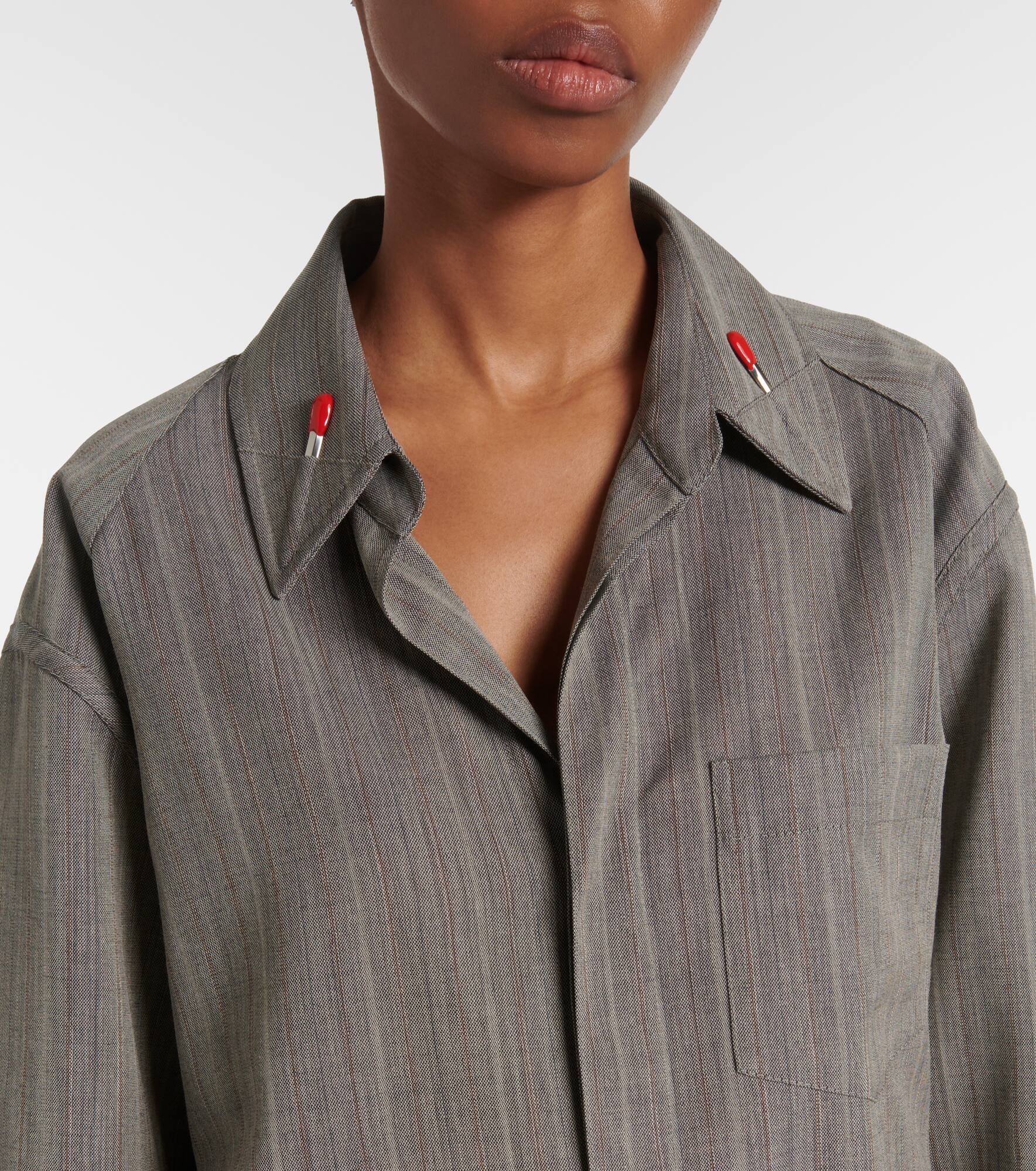 Embellished striped wool shirt - 4