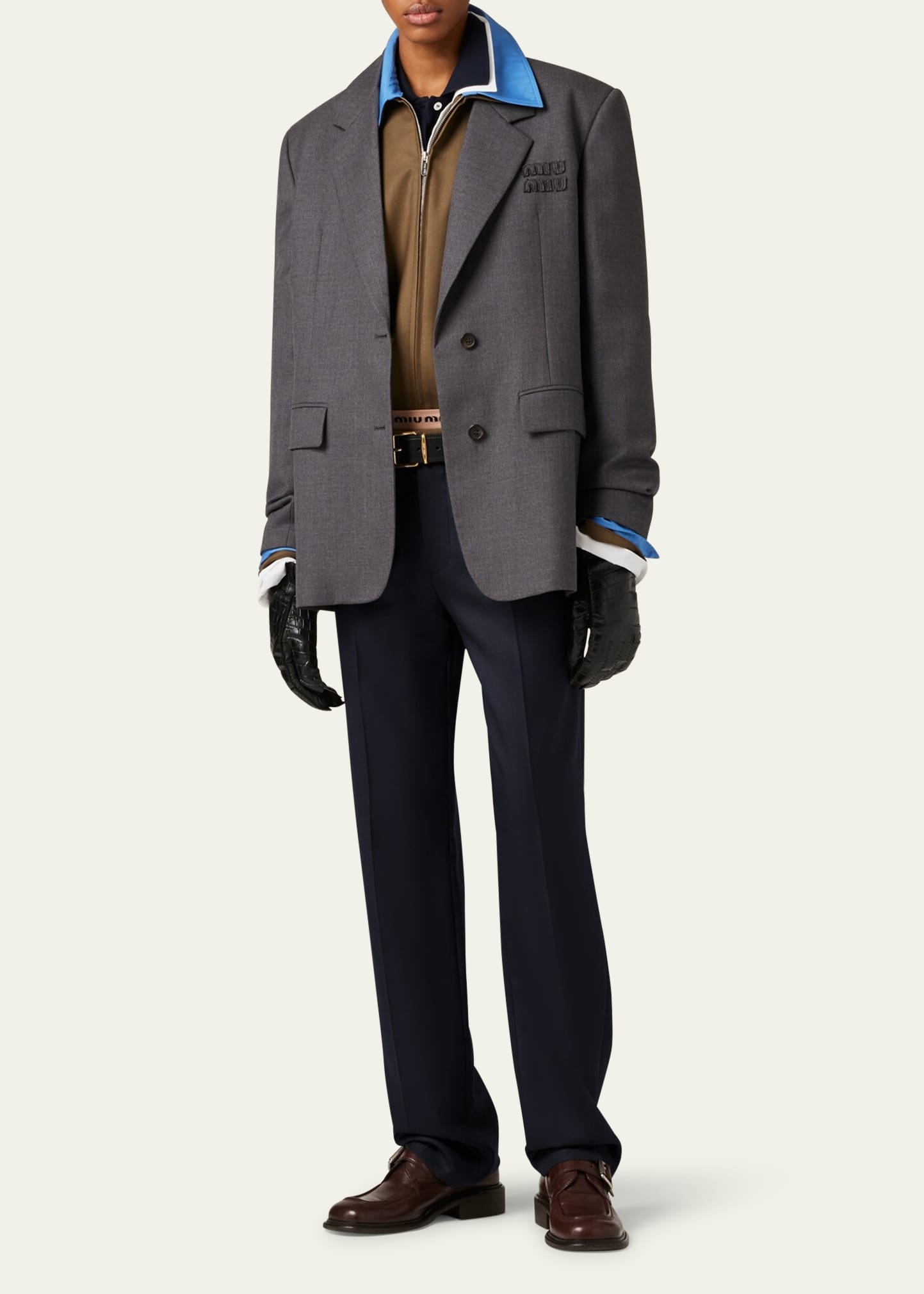 Logo Embroidered Oversized Wool Blazer Jacket - 2