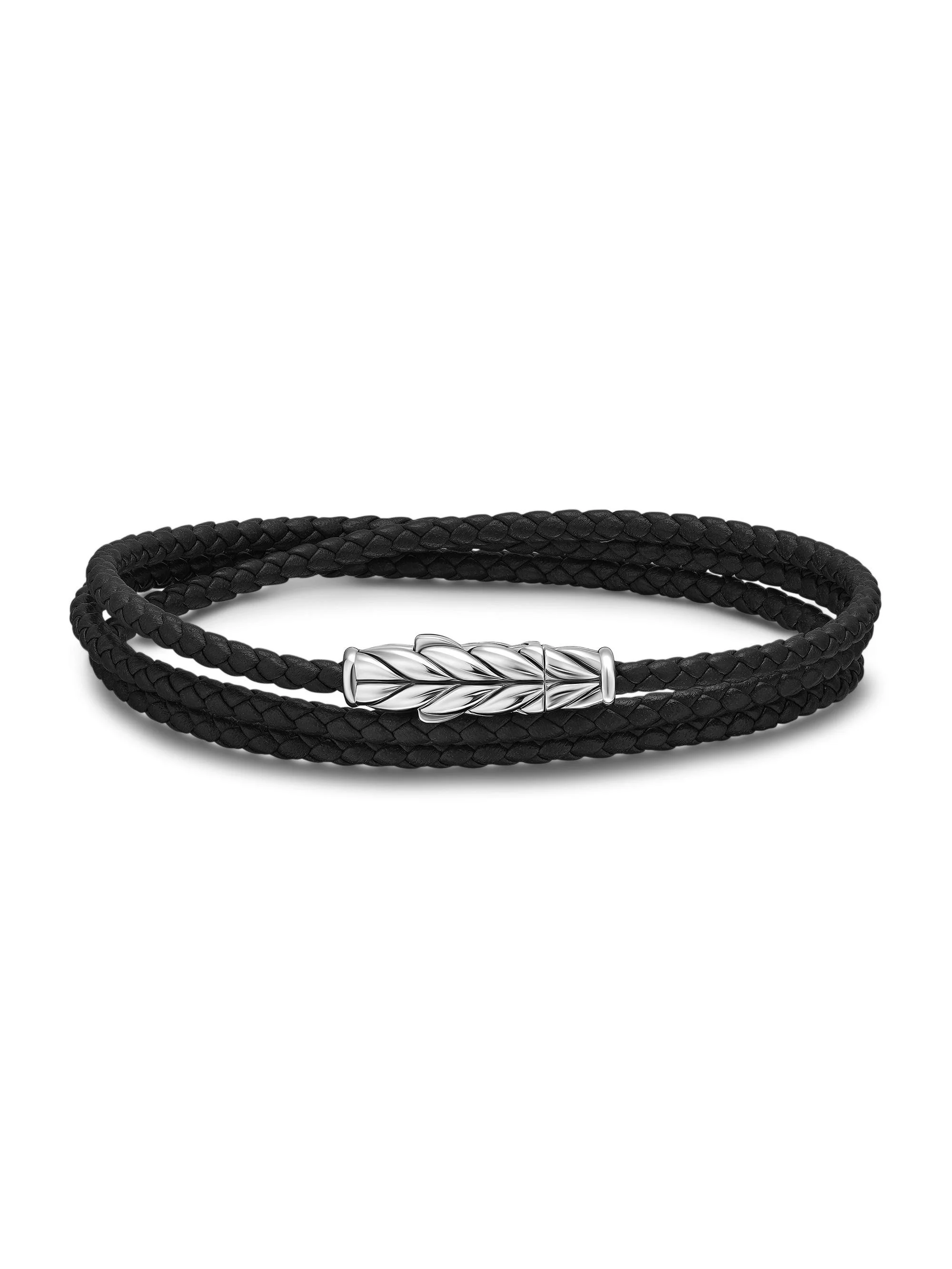 Men's Chevron Triple Wrap Bracelet - Black Silver - 1