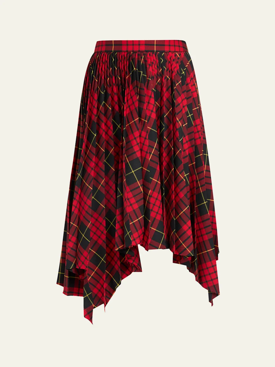 Asymmetric Tartan Pleated Midi Skirt - 1