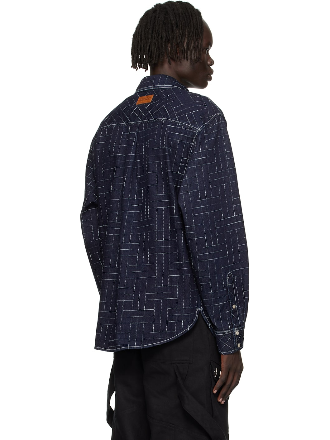 Navy Kenzo Paris 'KENZO Weave' Denim Shirt - 3