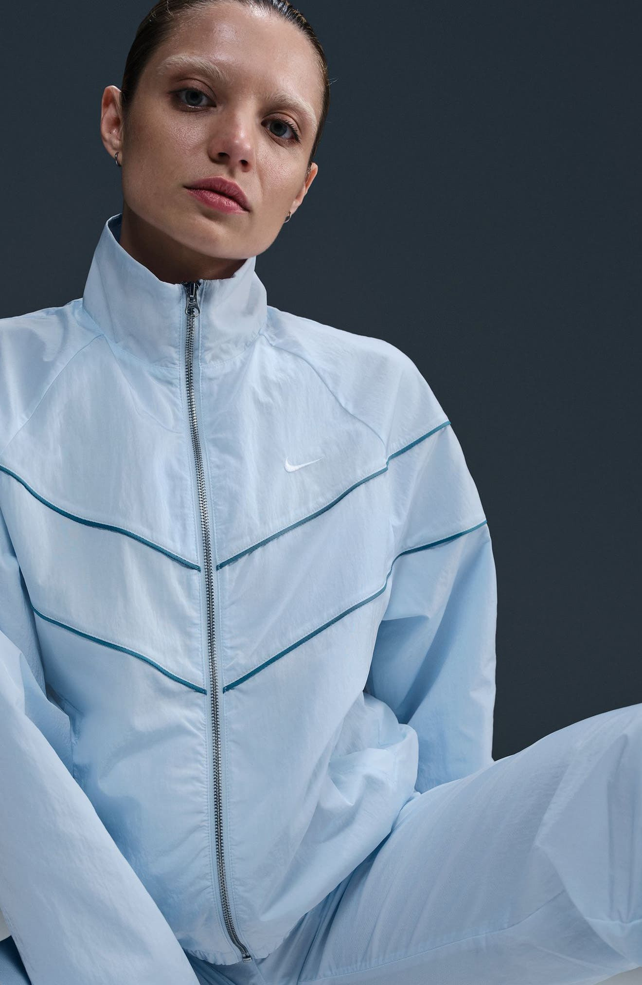 Nike Windrunner Water Repellent Jacket in Blue Tint/Smokey Blue/White at Nordstrom - 4