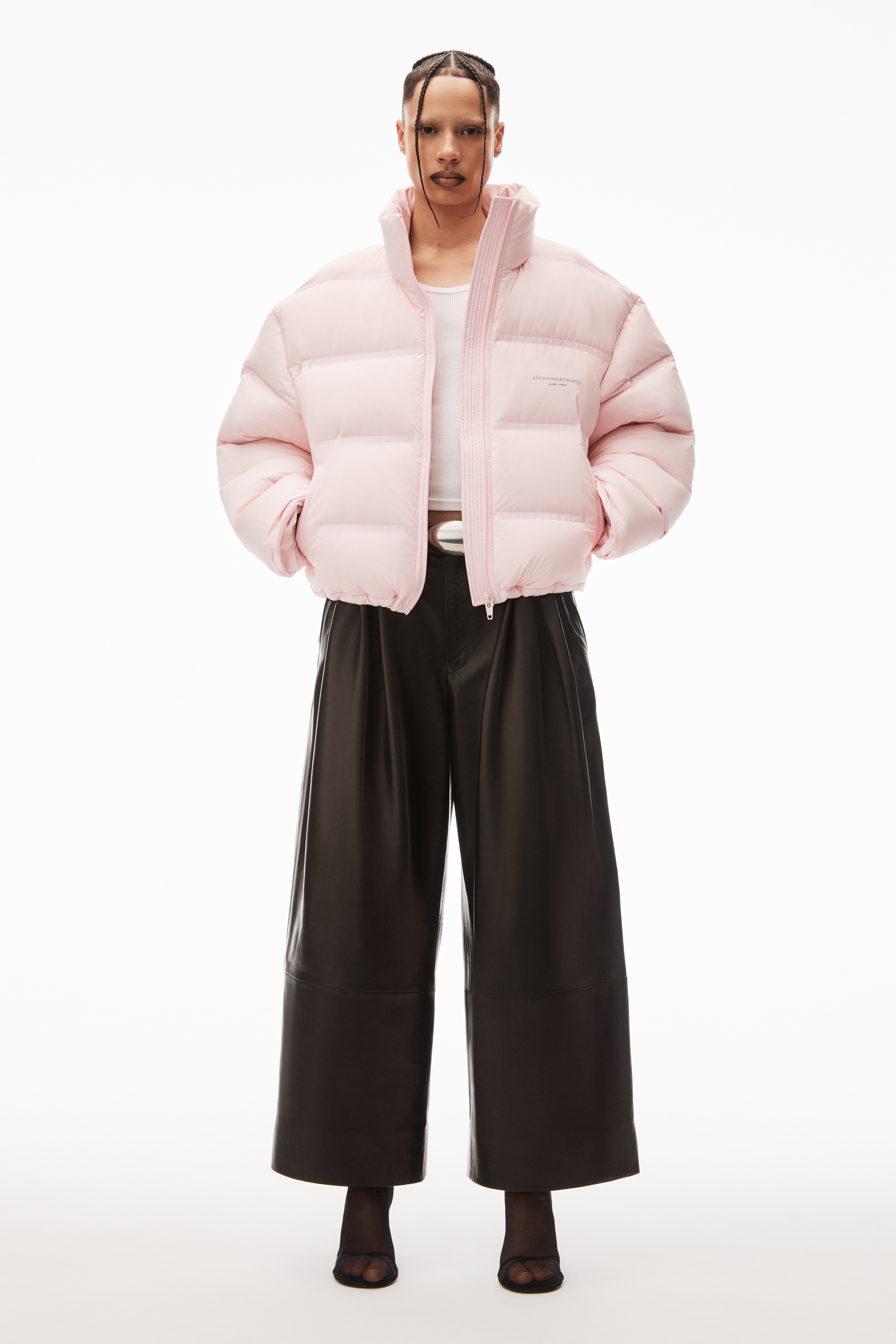 cropped puffer coat with reflective logo - 2