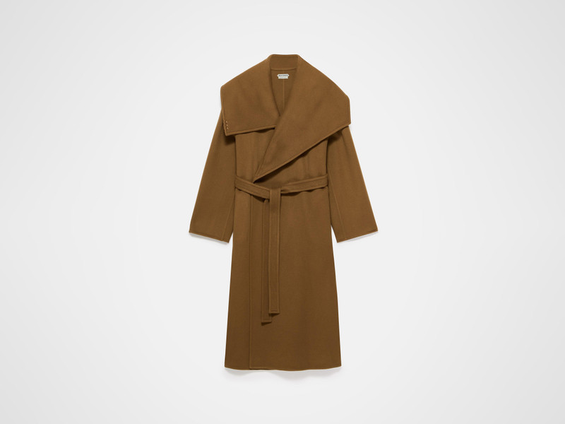 WOMENS LONGLINE WRAP FRONT COAT IN CUMIN 1