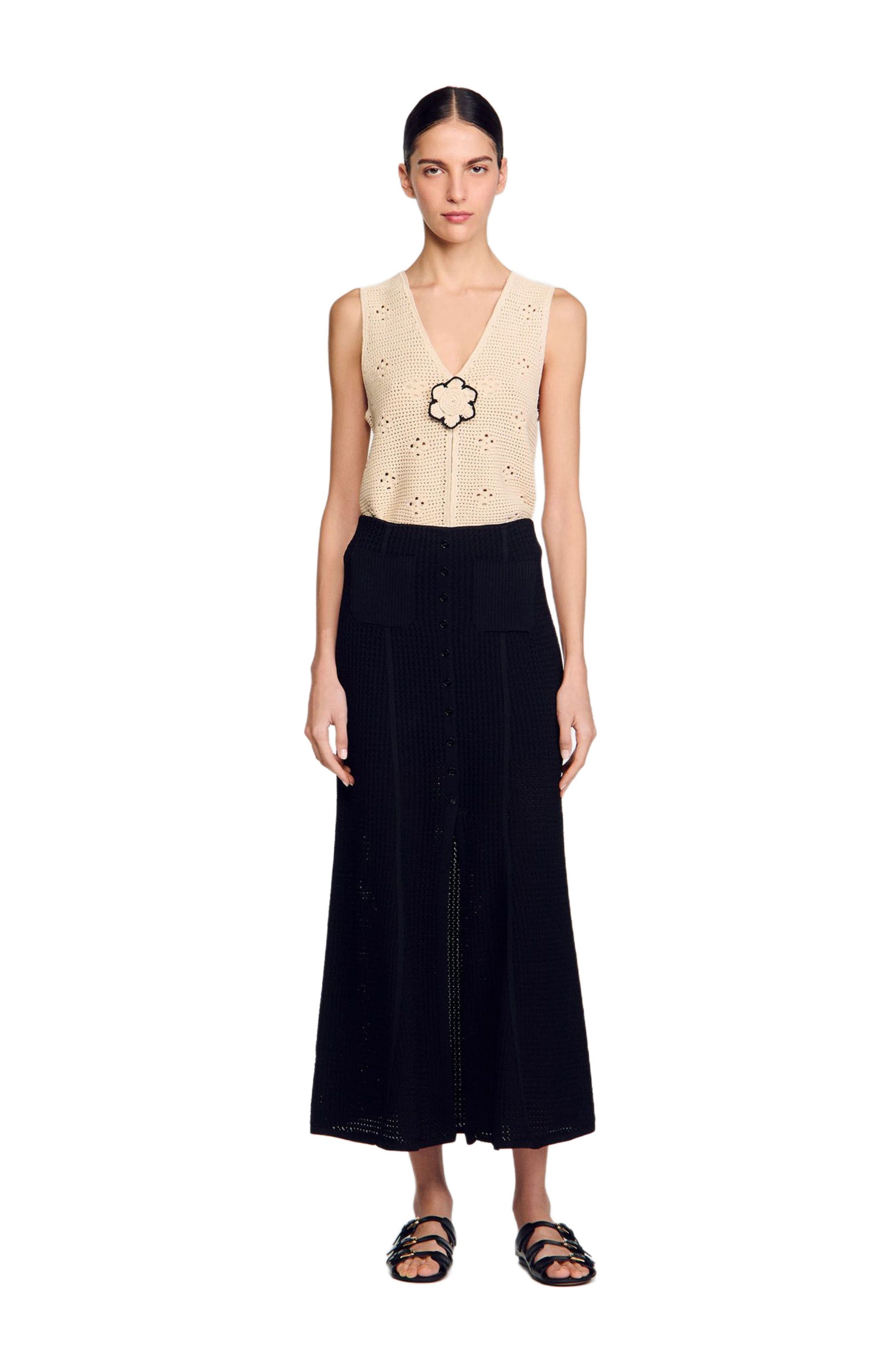 SANDRO Long decorative knit skirt in Black at Nordstrom - 1