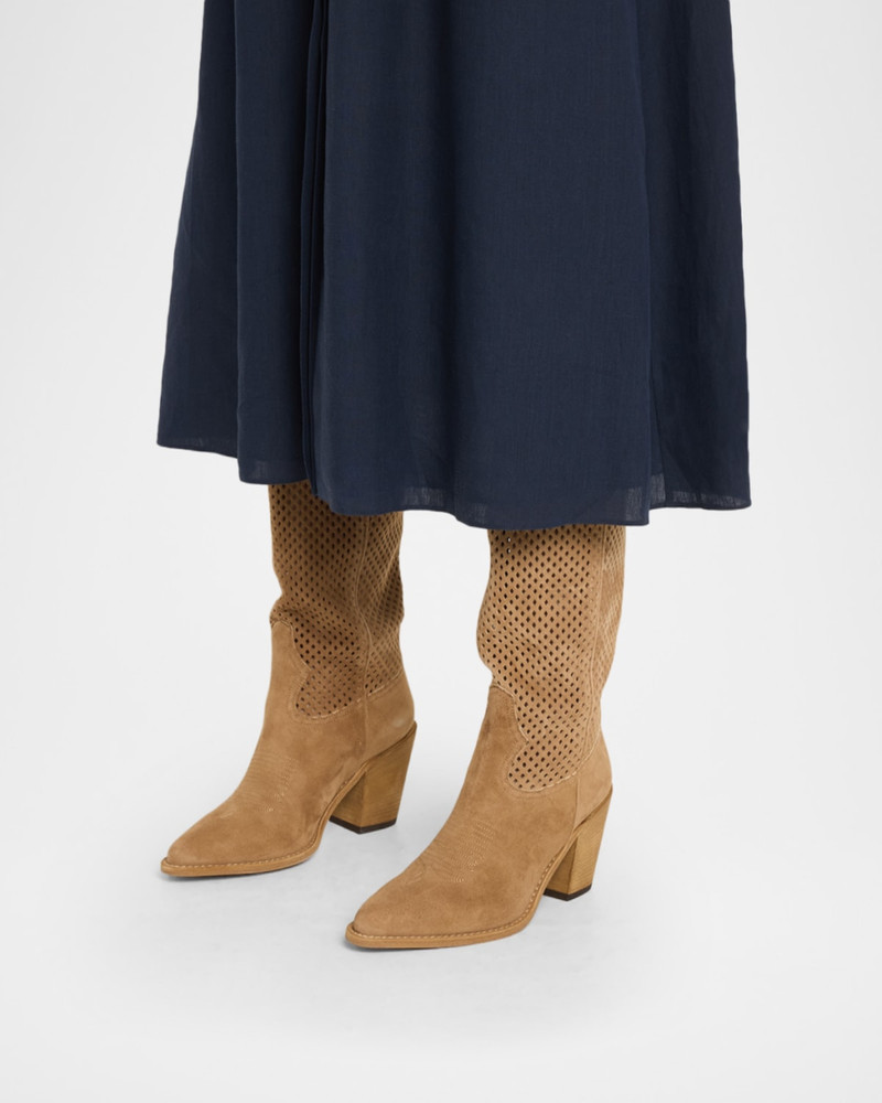 PARTLOW Aleene Perforated Suede Knee-High Cowboy Boots outlook